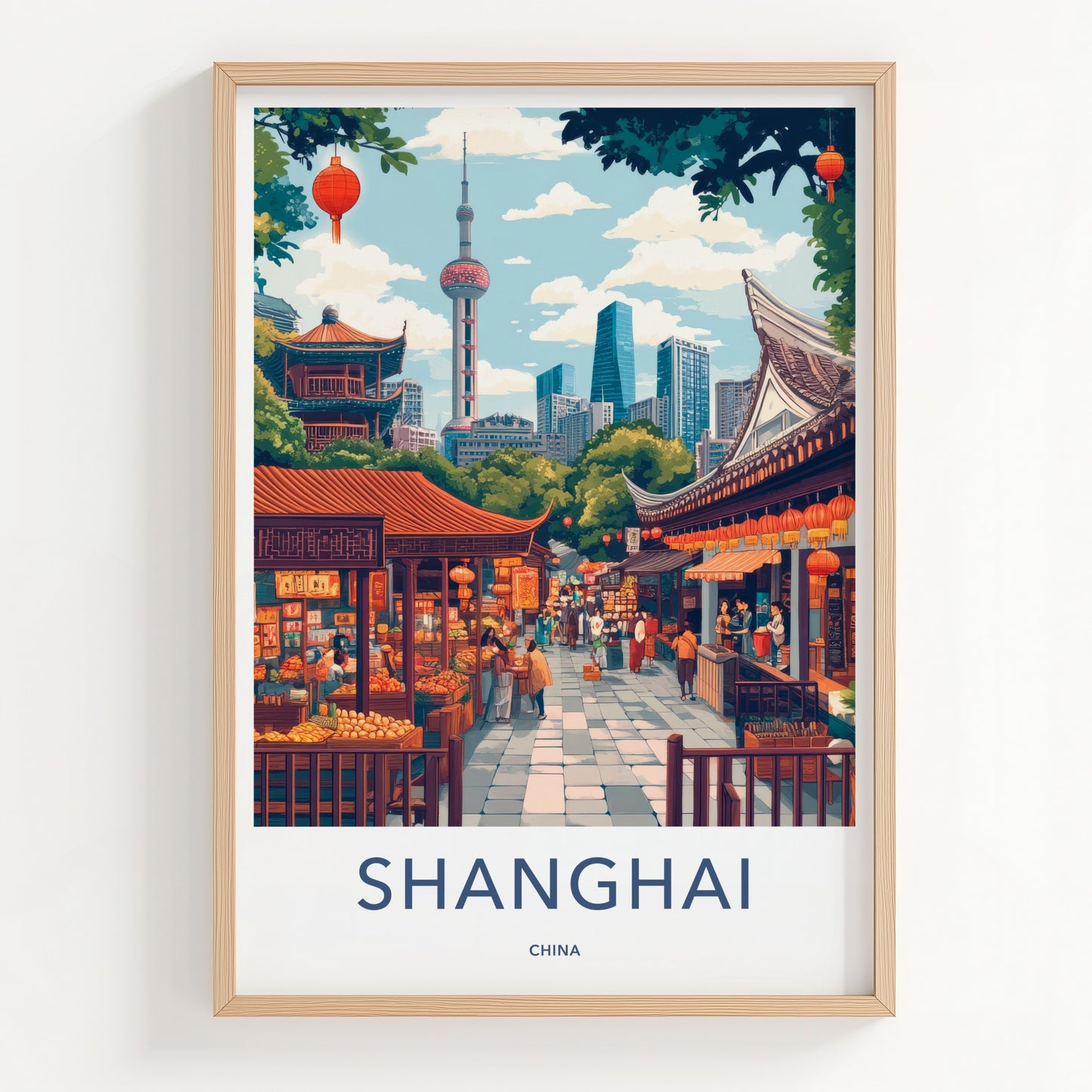 Shanghai Poster - China Travel Art - Vibrant Market Skyline Home Decor