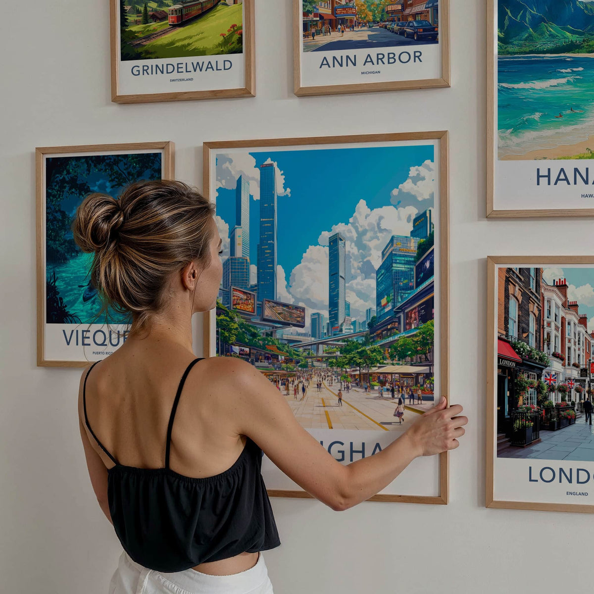 Shanghai Poster - China Wall Art - Vibrant City Street Home Decor