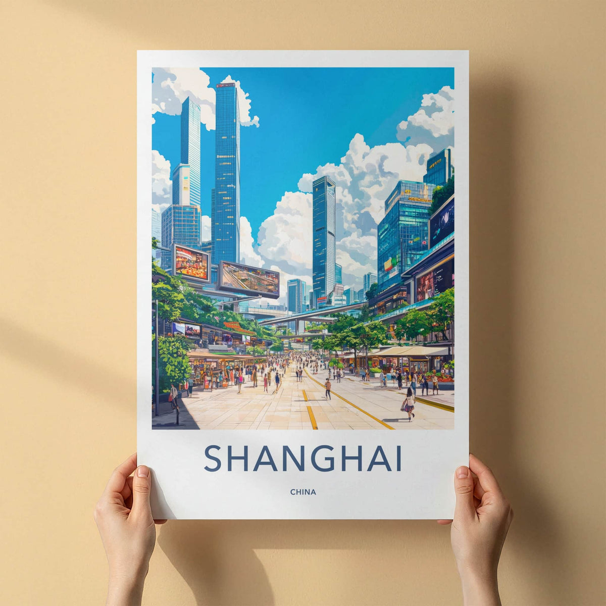 Shanghai Poster - China Wall Art - Vibrant City Street Home Decor