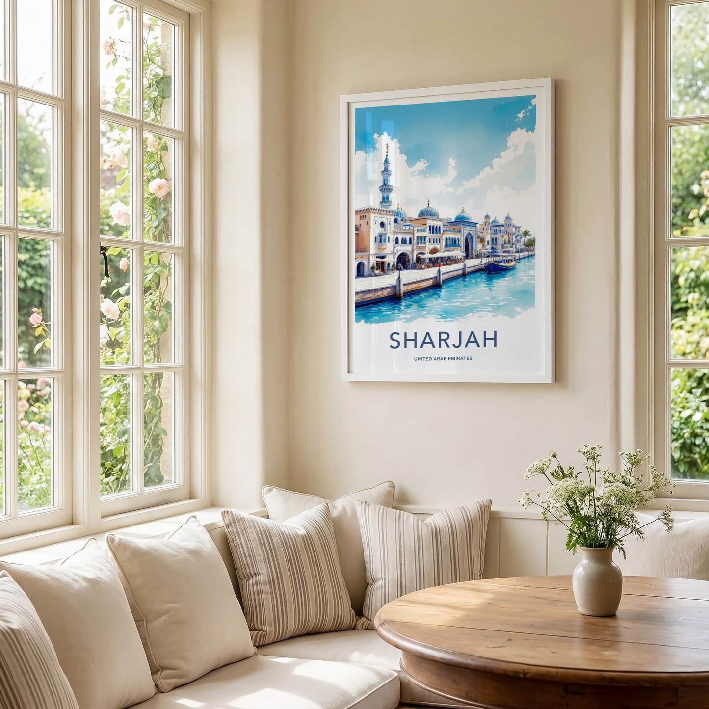 Sharjah Poster - United Arab Emirates Travel Art - Canal Domes Minaret Home Decor