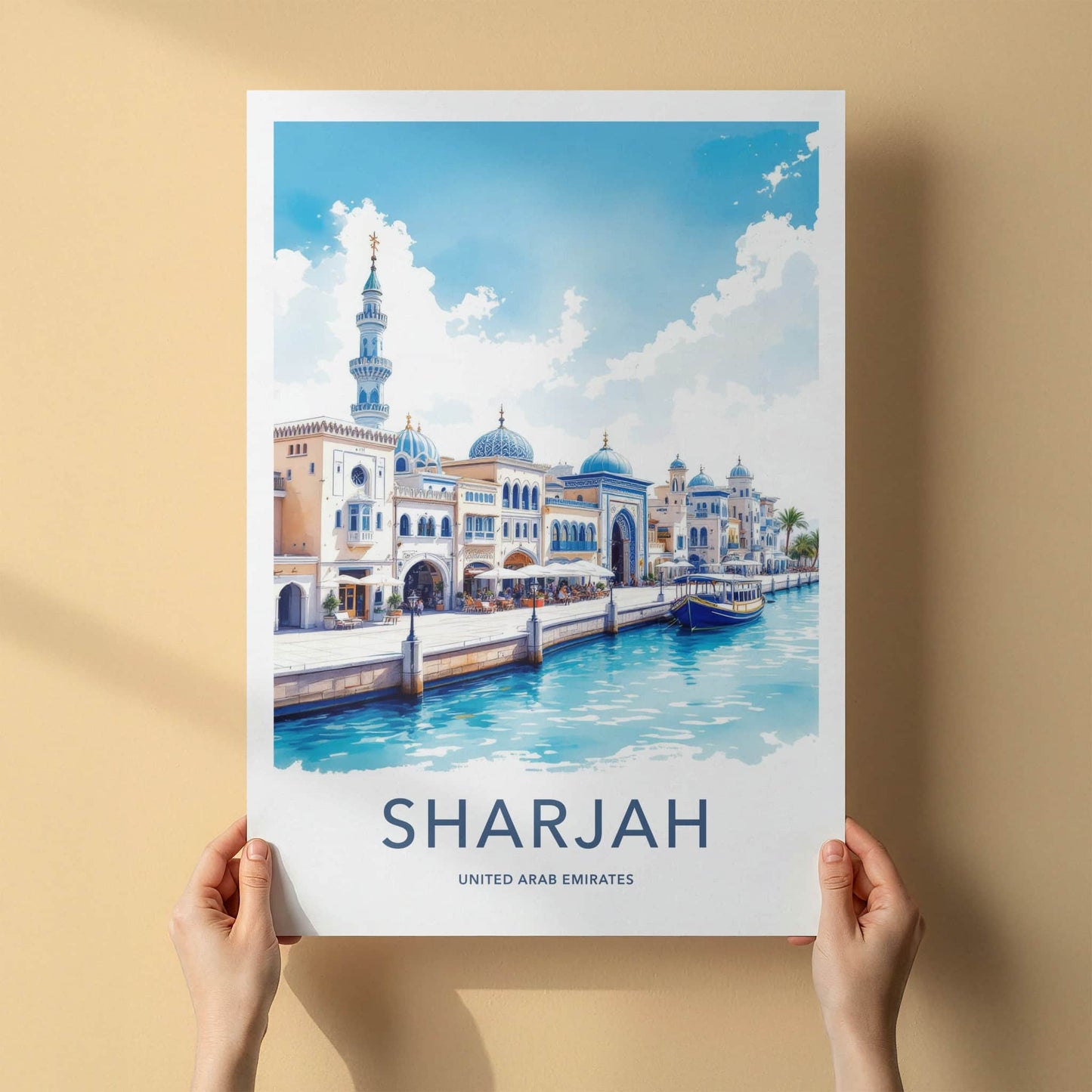 Sharjah Poster - United Arab Emirates Travel Art - Canal Domes Minaret Home Decor