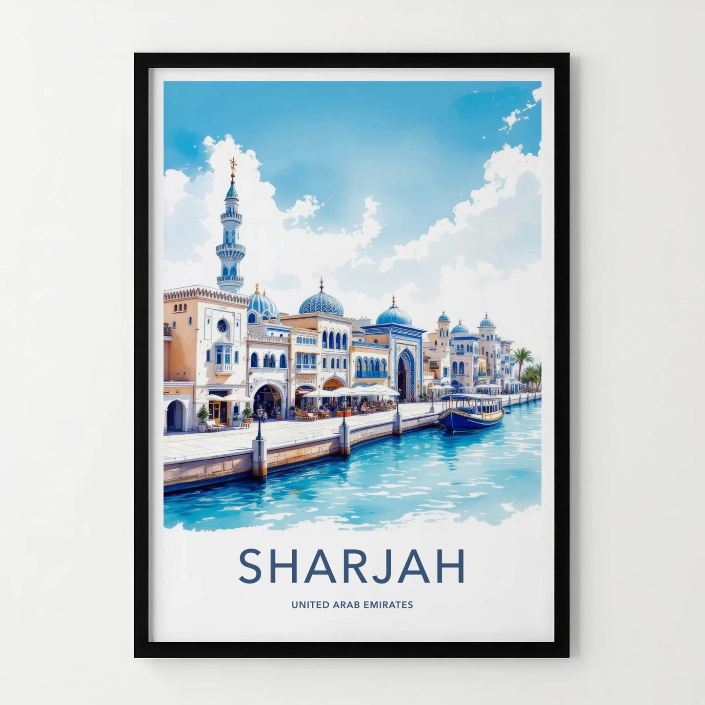 Sharjah Poster - United Arab Emirates Travel Art - Canal Domes Minaret Home Decor