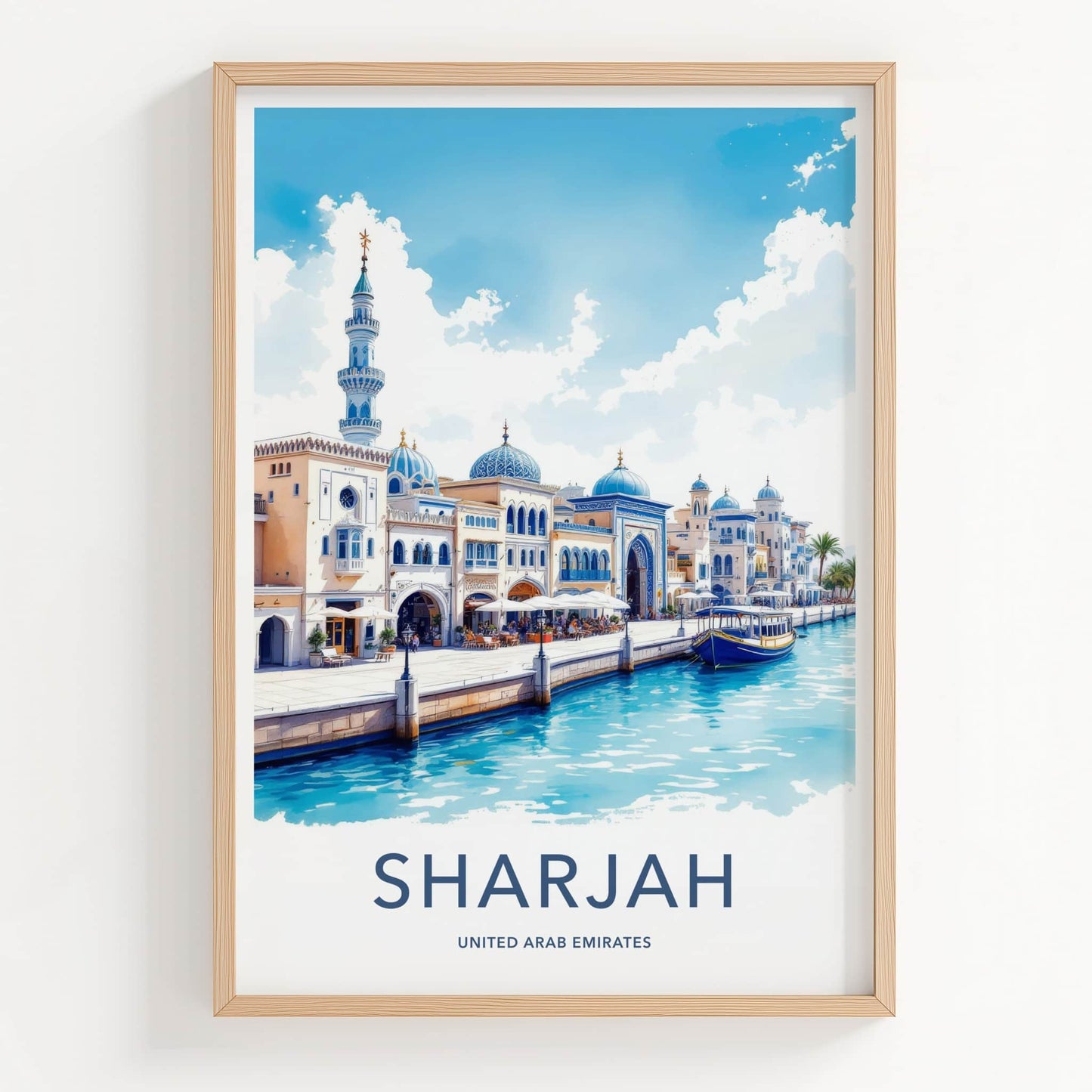 Sharjah Poster - United Arab Emirates Travel Art - Canal Domes Minaret Home Decor