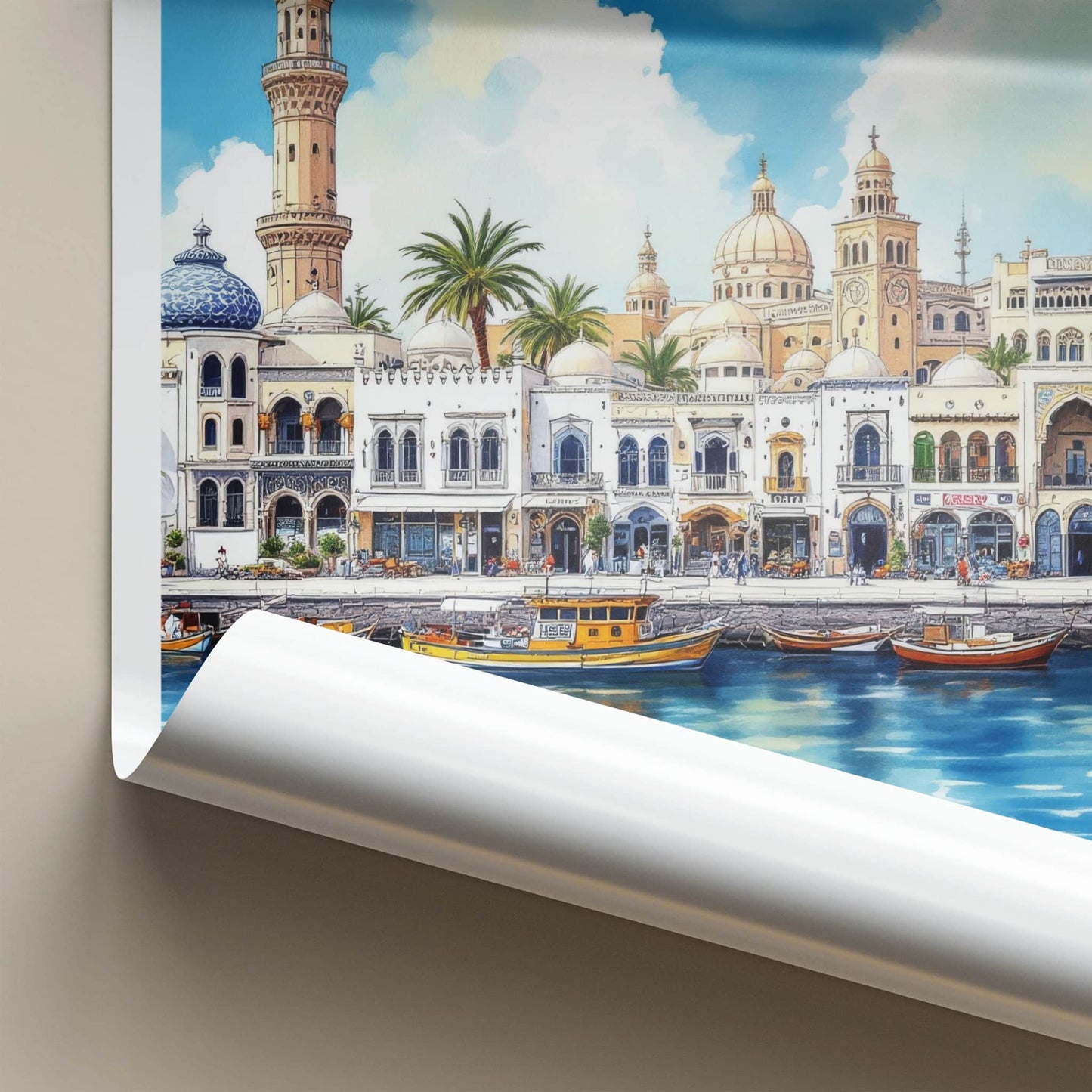 Sharjah Poster - United Arab Emirates Travel Art - Waterfront Buildings Mosque Home Decor