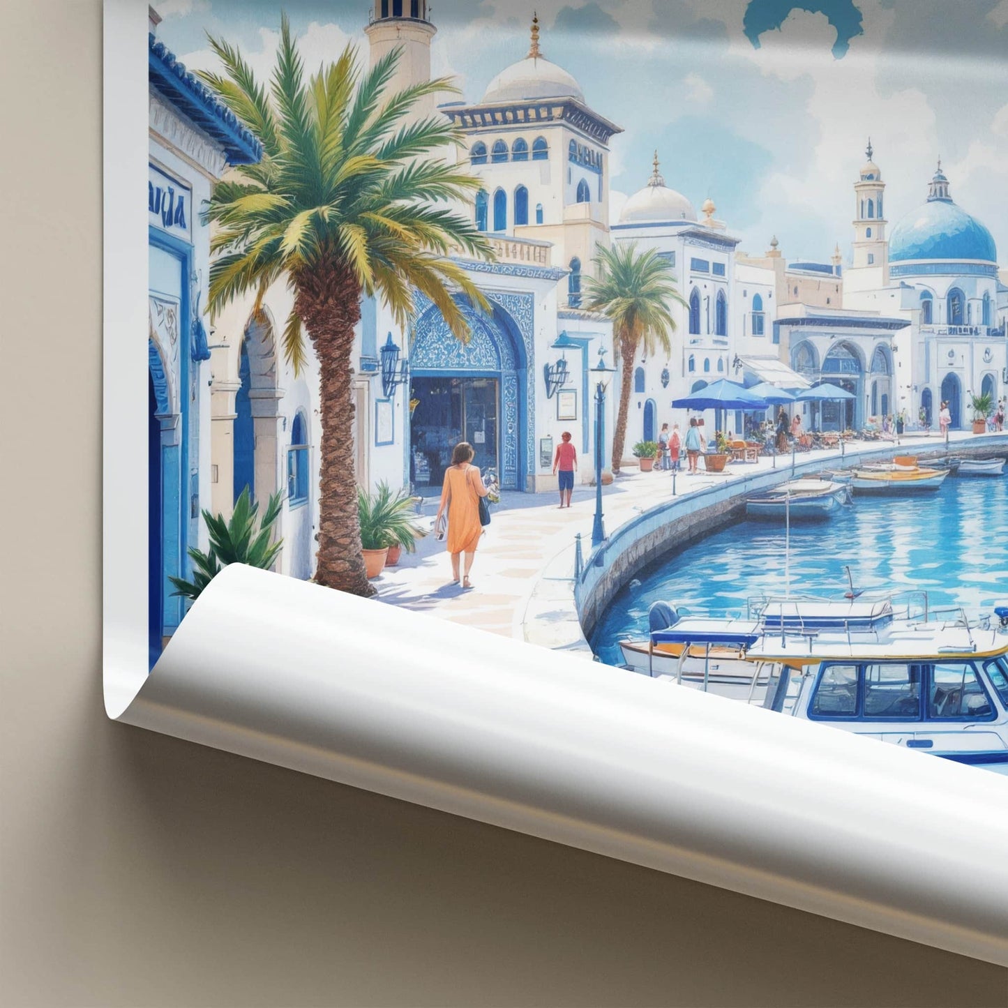 Sharjah Poster - United Arab Emirates Travel Art - White Blue Waterfront Wall Decor