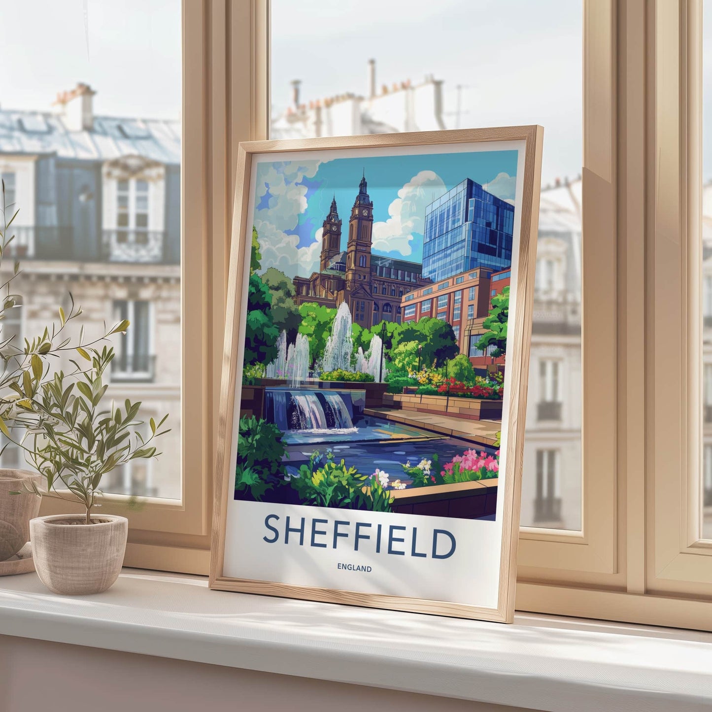 Sheffield Poster - England Travel Art - City Park Fountains Home Decor
