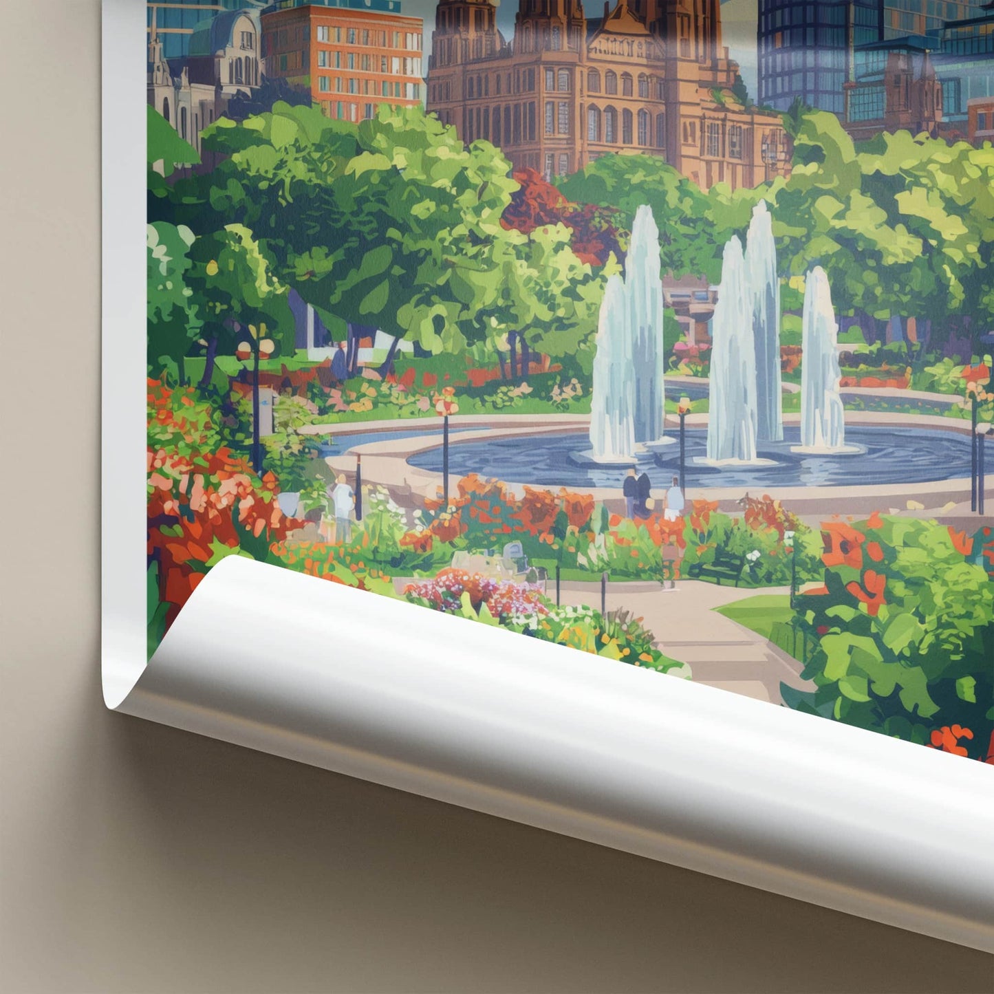 Sheffield Poster - England Travel Art - Urban Fountain Garden Home Decor