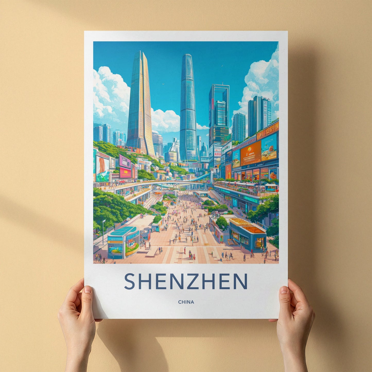 Shenzhen Poster - China Travel Art - Bustling Urban Panorama Home Decor