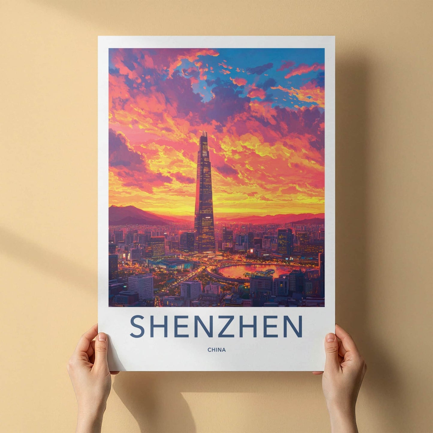 Shenzhen Poster - China Travel Art - Skyscraper City Sunset Wall Decor
