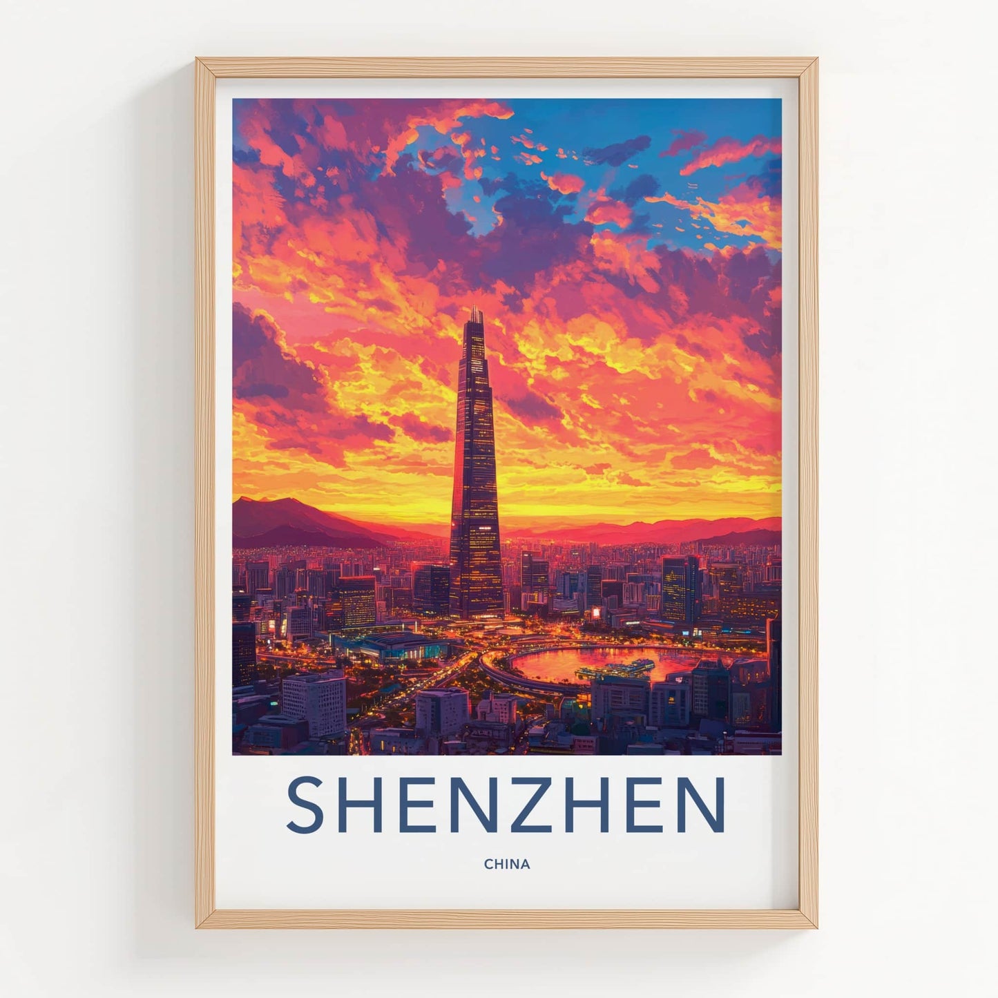 Shenzhen Poster - China Travel Art - Skyscraper City Sunset Wall Decor