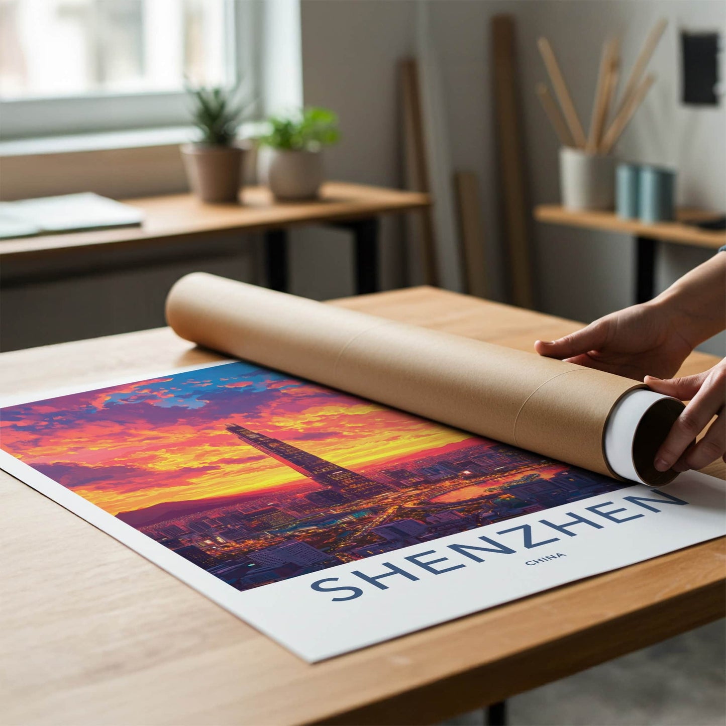 Shenzhen Poster - China Travel Art - Skyscraper City Sunset Wall Decor