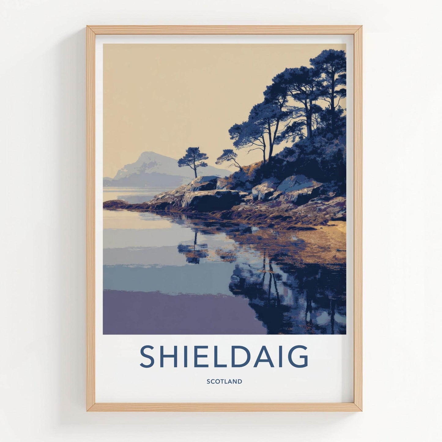 Shieldaig Poster - Scotland Travel Art - Coastal Pine Reflections Home Decor