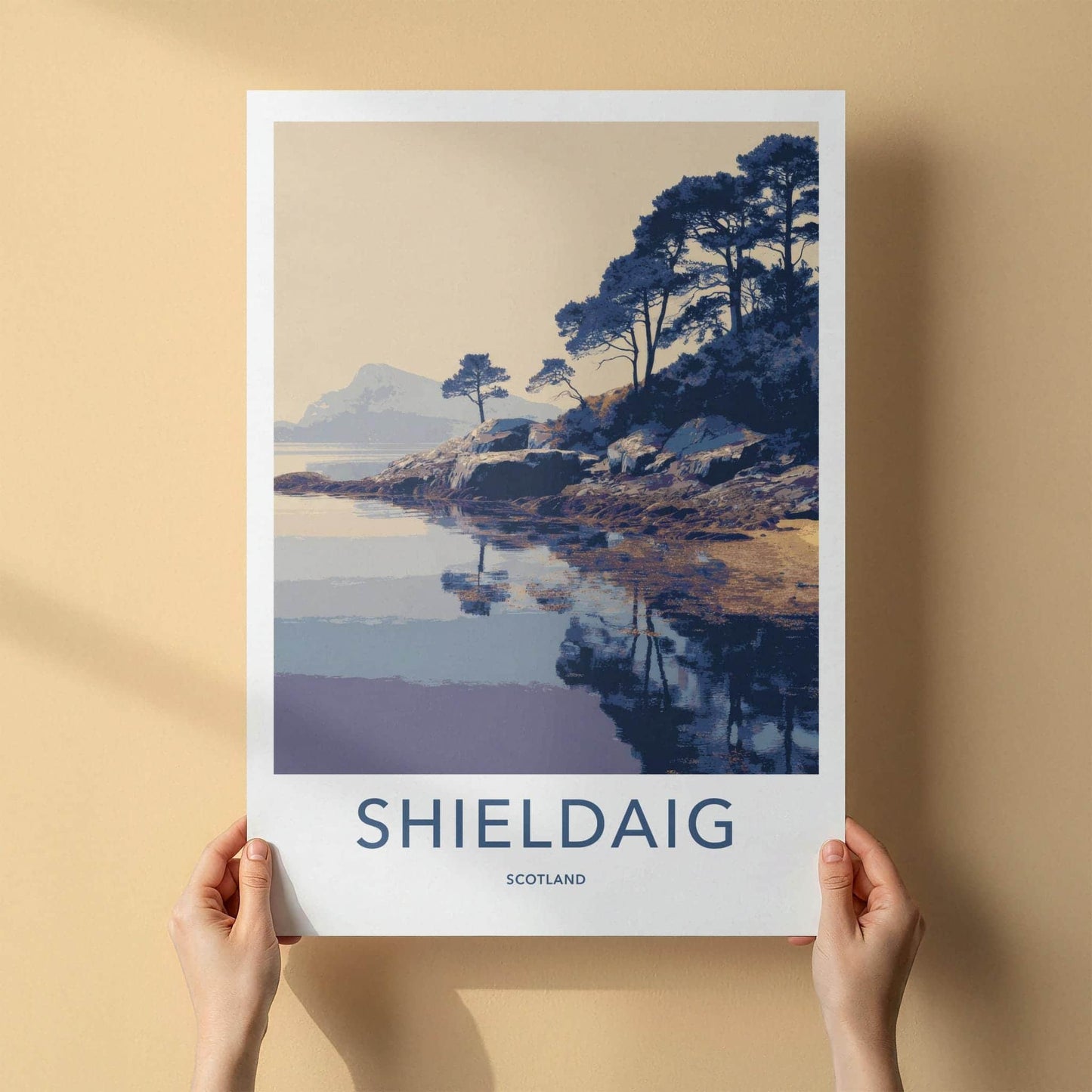 Shieldaig Poster - Scotland Travel Art - Coastal Pine Reflections Home Decor