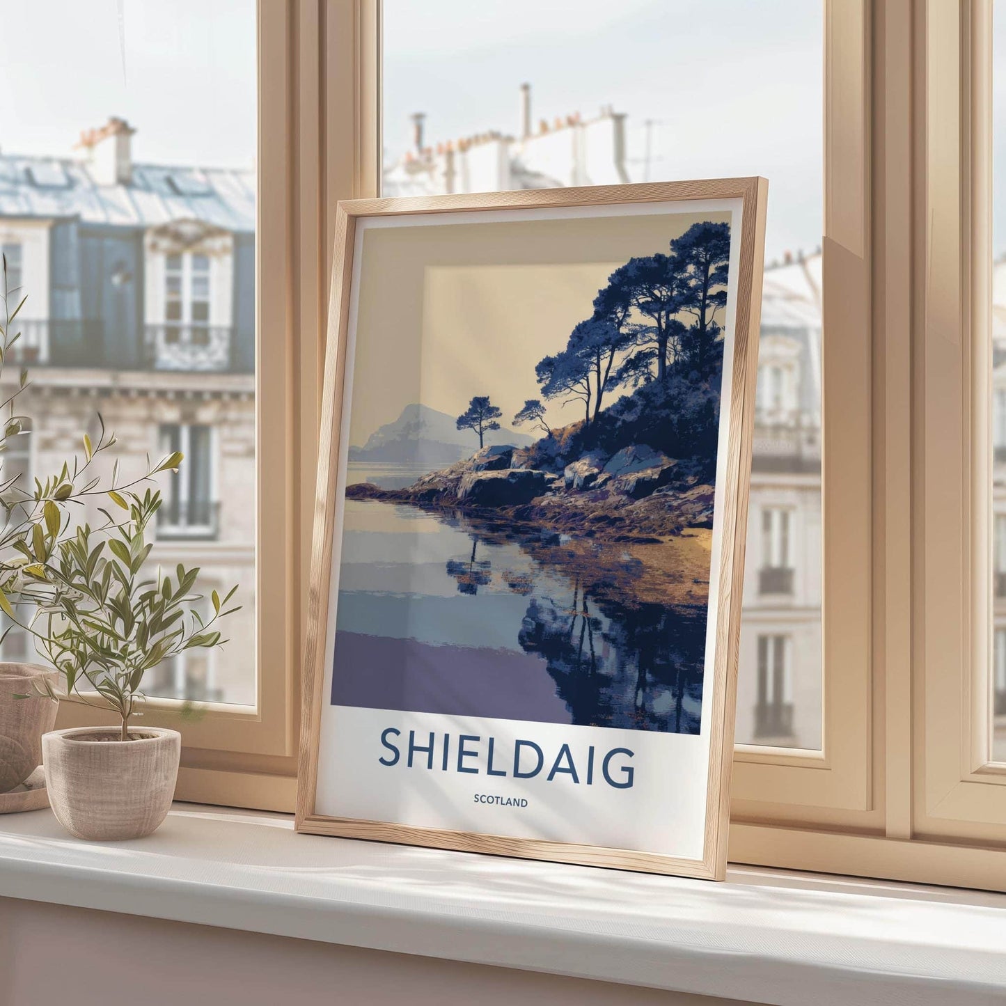 Shieldaig Poster - Scotland Travel Art - Coastal Pine Reflections Home Decor