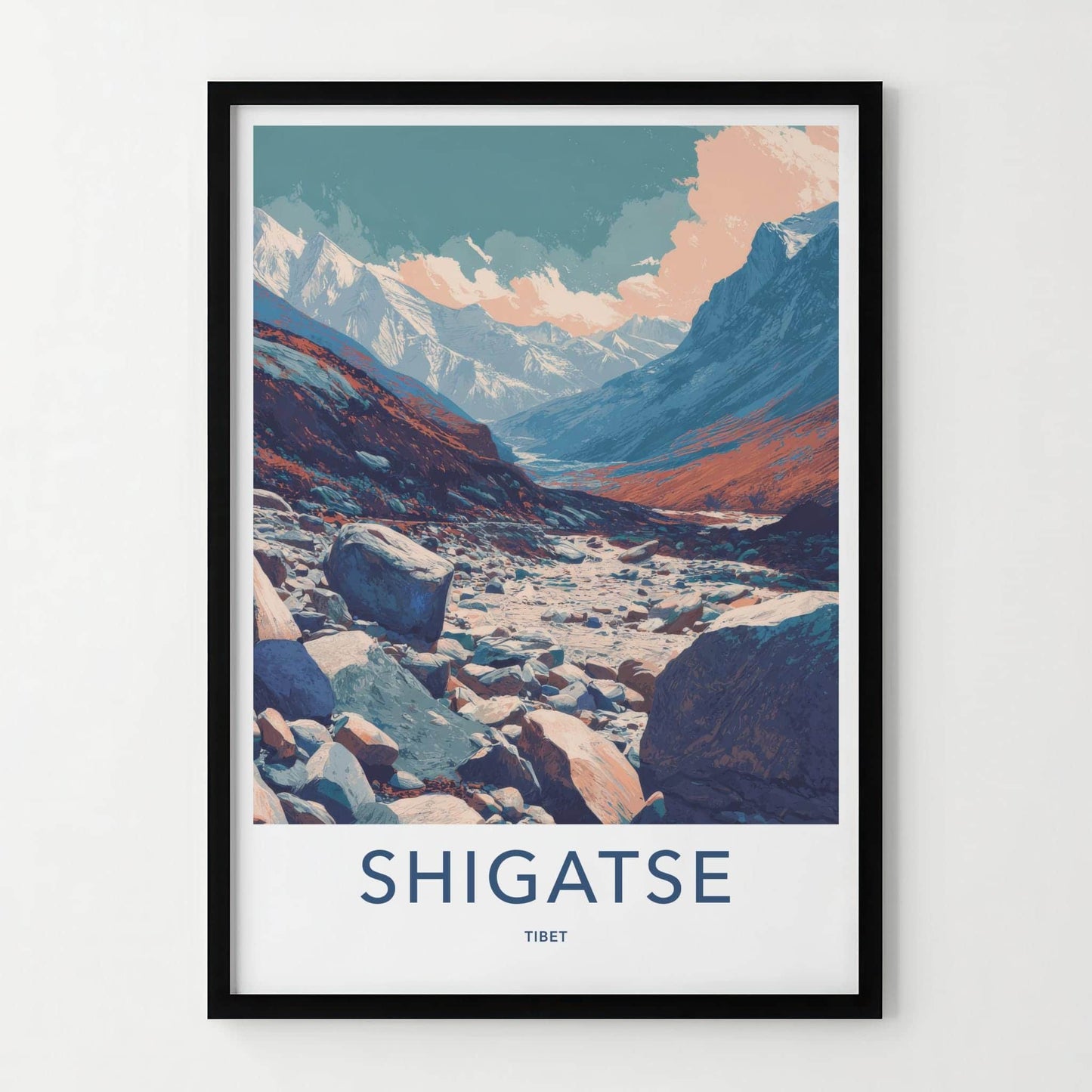 Shigatse Poster - Tibet Travel Art - Mountain River Valley Home Decor