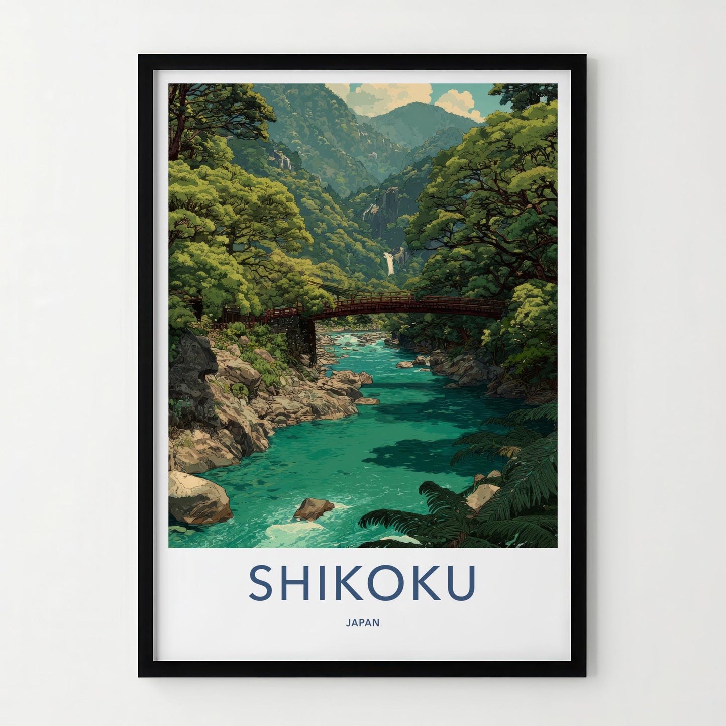 Shikoku Poster - Japan Framed Print - Green Valley Bridge Framed Decor