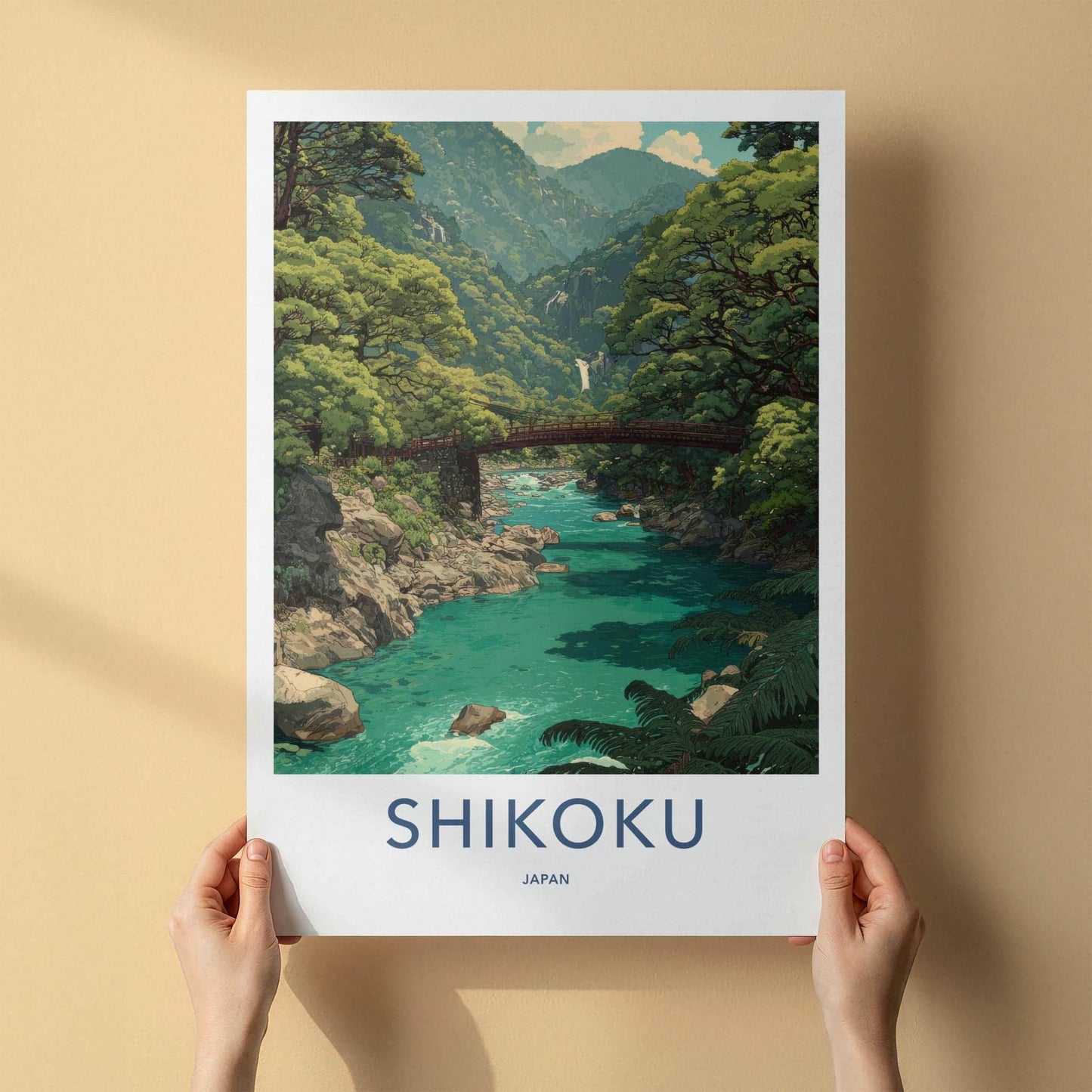 Shikoku Poster - Japan Framed Print - Green Valley Bridge Framed Decor
