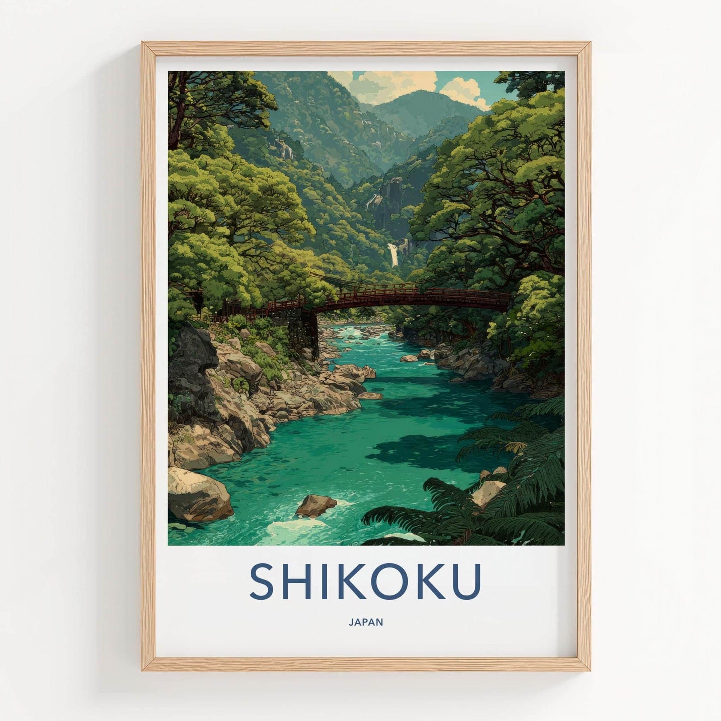 Shikoku Poster - Japan Framed Print - Green Valley Bridge Framed Decor