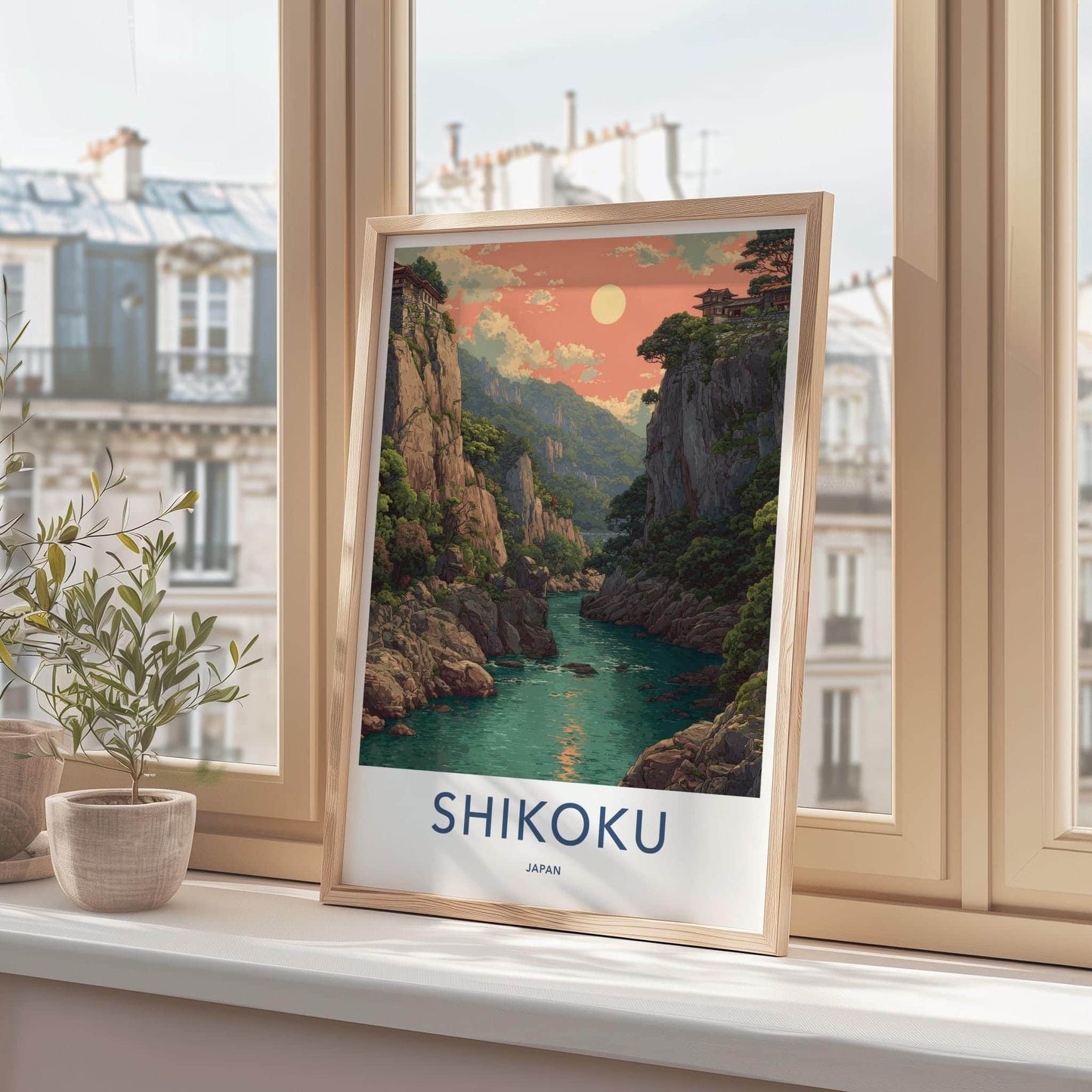 Shikoku Poster - Japan Travel Art - Ancient Cliffside Temples Wall Decor