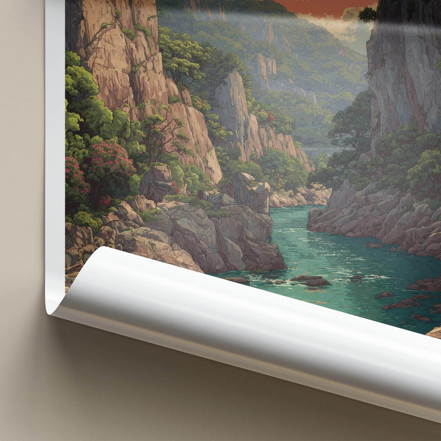 Shikoku Poster - Japan Travel Art - Ancient Cliffside Temples Wall Decor