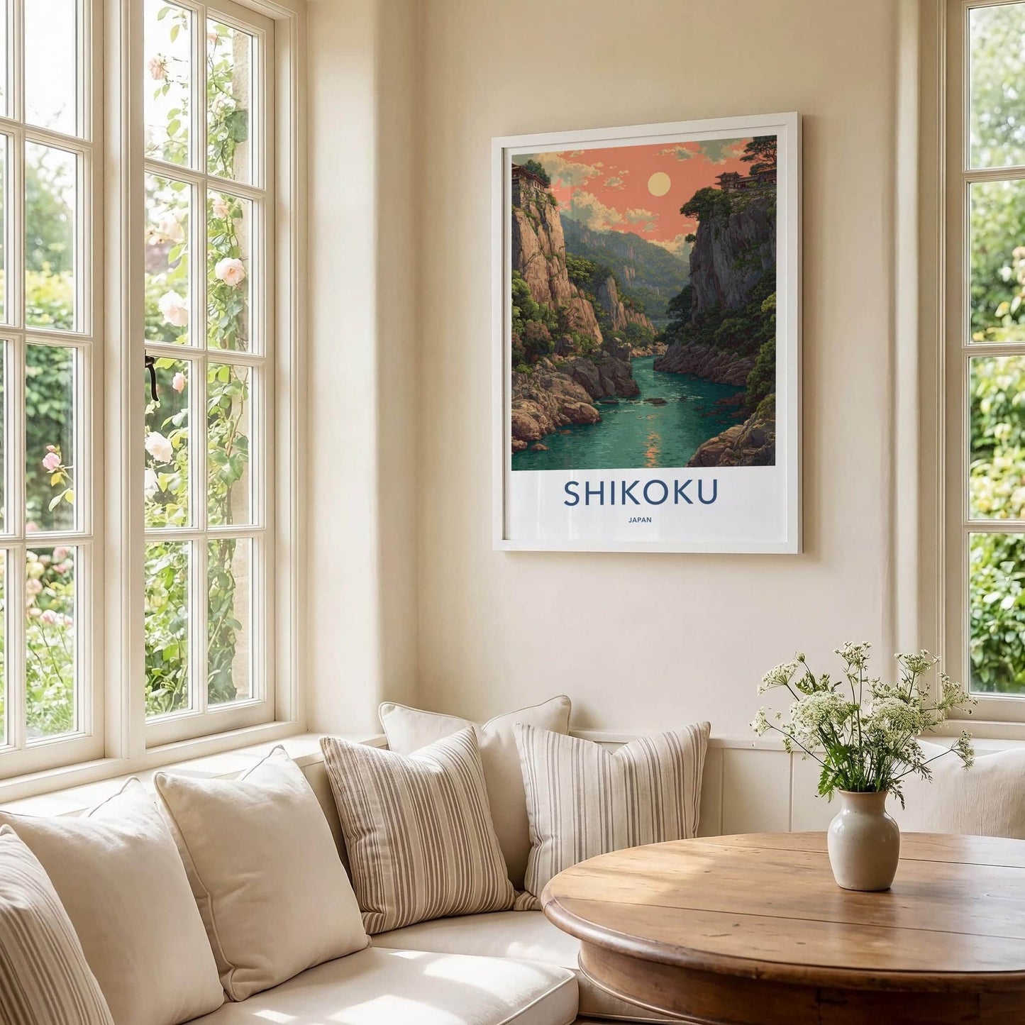 Shikoku Poster - Japan Travel Art - Ancient Cliffside Temples Wall Decor