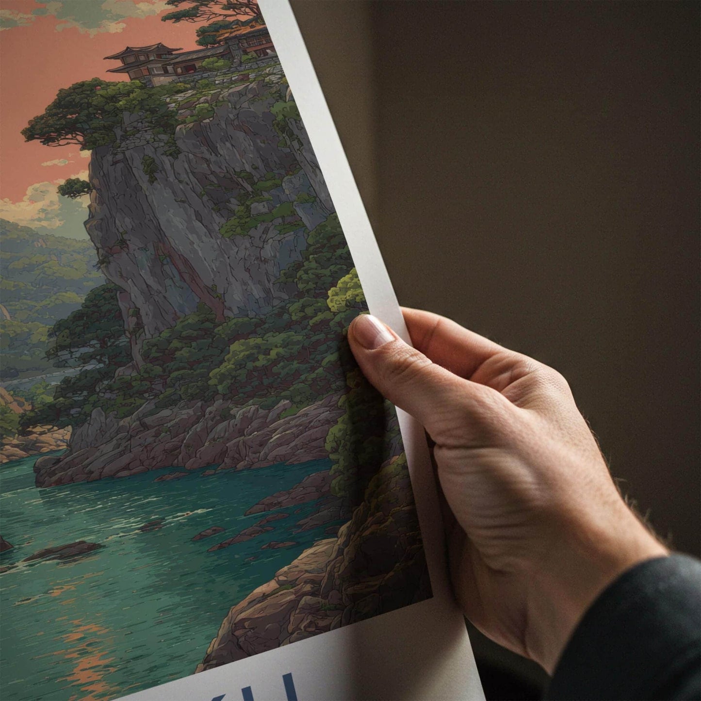 Shikoku Poster - Japan Travel Art - Ancient Cliffside Temples Wall Decor