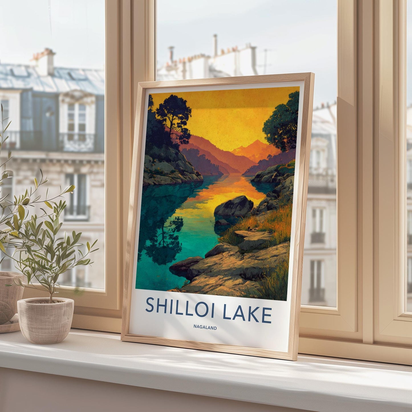 Shilloi Lake Poster - India Travel Art - Nagaland Golden Mountain Lake Home Decor