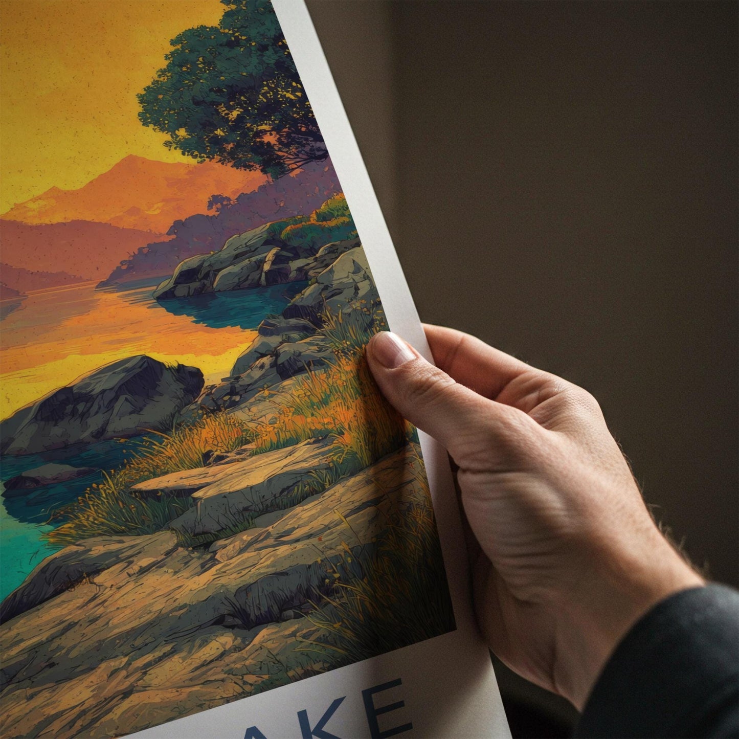 Shilloi Lake Poster - India Travel Art - Nagaland Golden Mountain Lake Home Decor