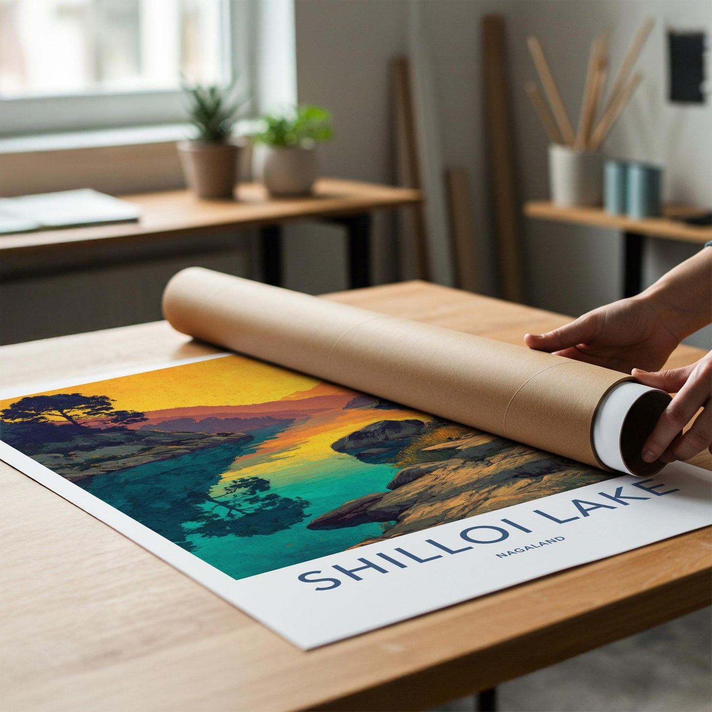 Shilloi Lake Poster - India Travel Art - Nagaland Golden Mountain Lake Home Decor