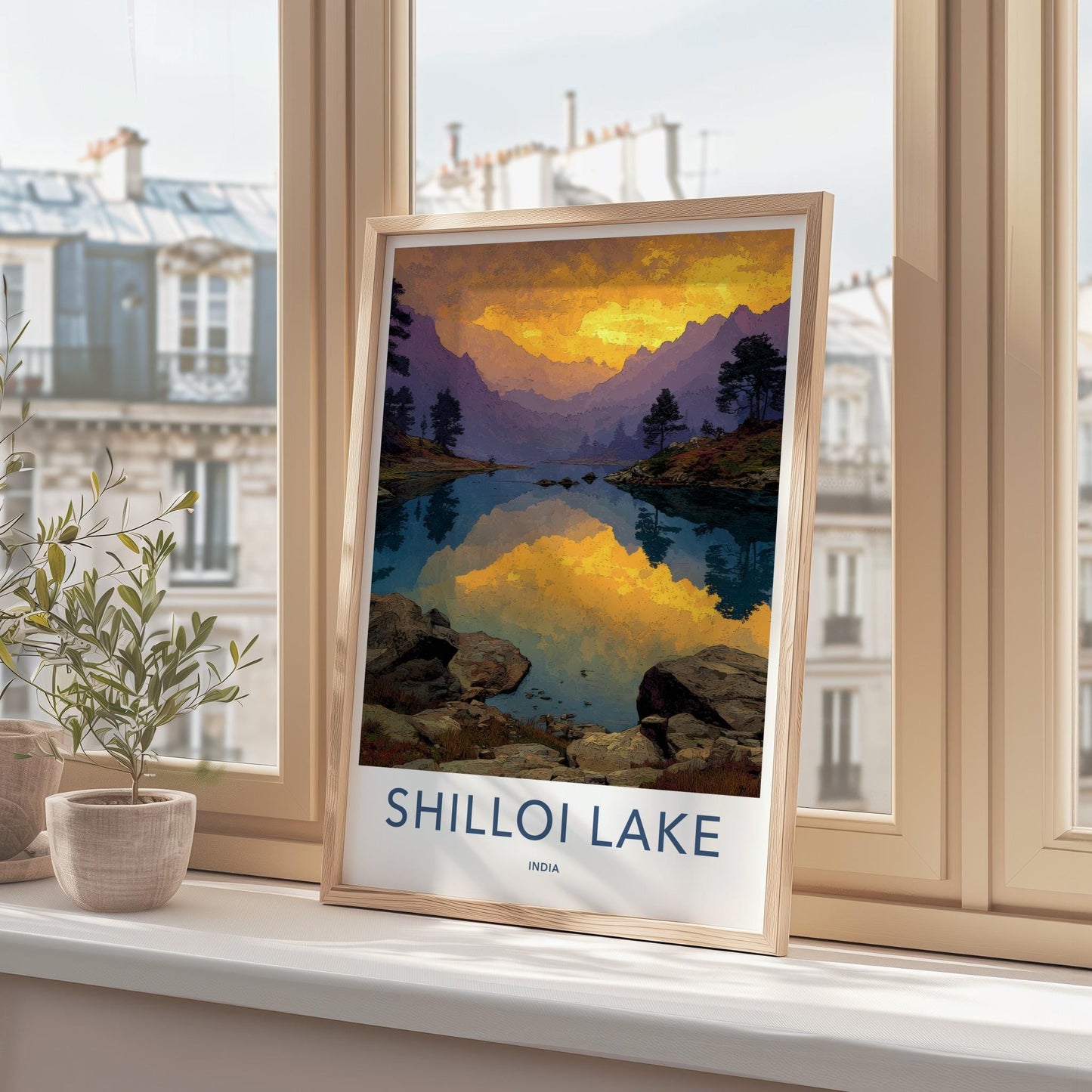 Shilloi Lake Poster - India Travel Art - Nagaland Golden Sky Reflection Home Decor