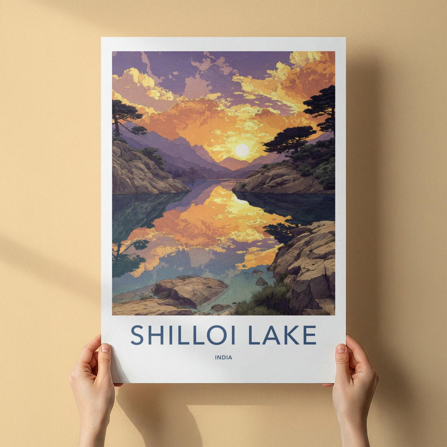Shilloi Lake Poster - India Travel Art - Nagaland Vivid Sunset Reflections Home Decor