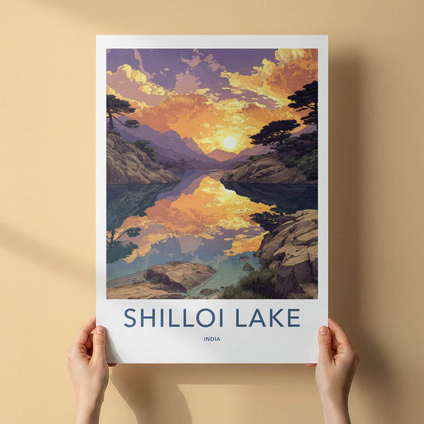 Shilloi Lake Poster - India Travel Art - Nagaland Vivid Sunset Reflections Home Decor