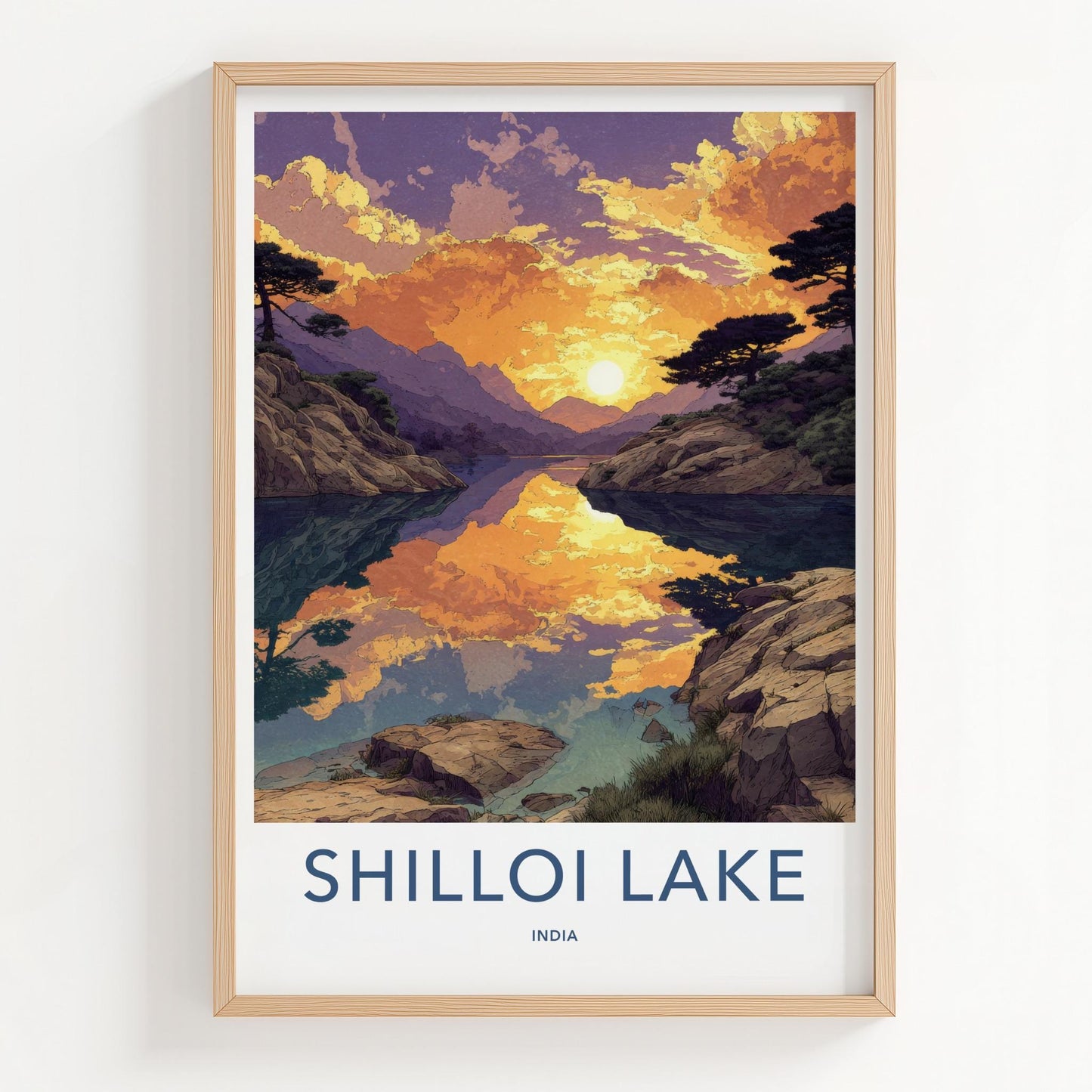 Shilloi Lake Poster - India Travel Art - Nagaland Vivid Sunset Reflections Home Decor