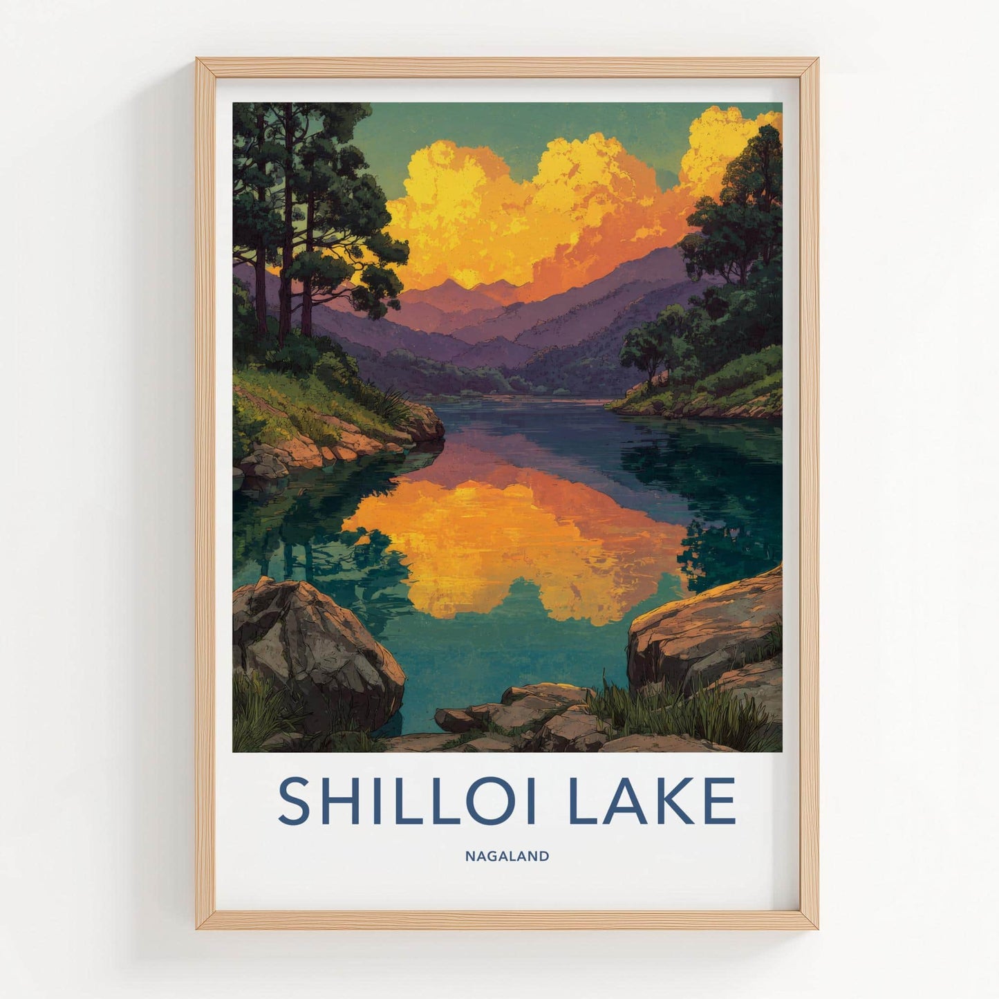 Shilloi Lake Poster - India Wall Art - Nagaland Golden Sky Reflection Home Decor
