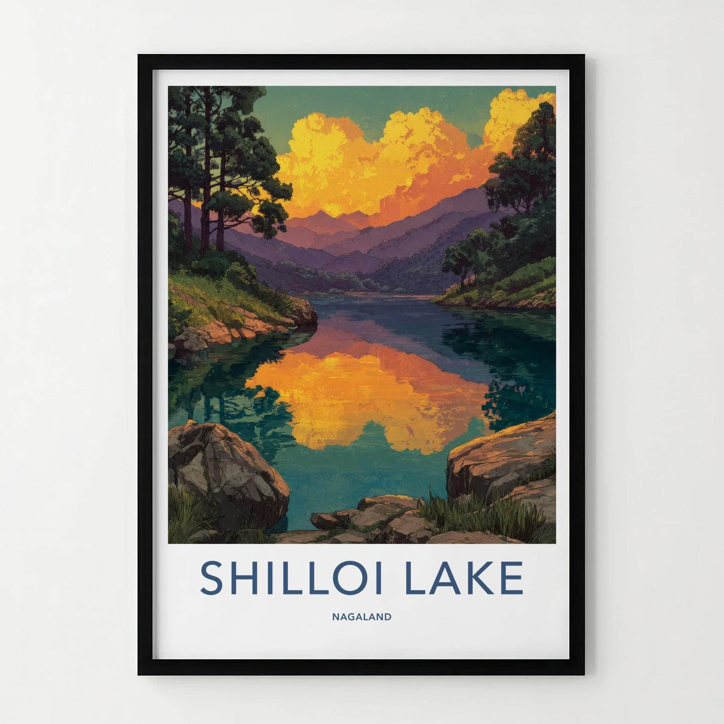 Shilloi Lake Poster - India Wall Art - Nagaland Golden Sky Reflection Home Decor
