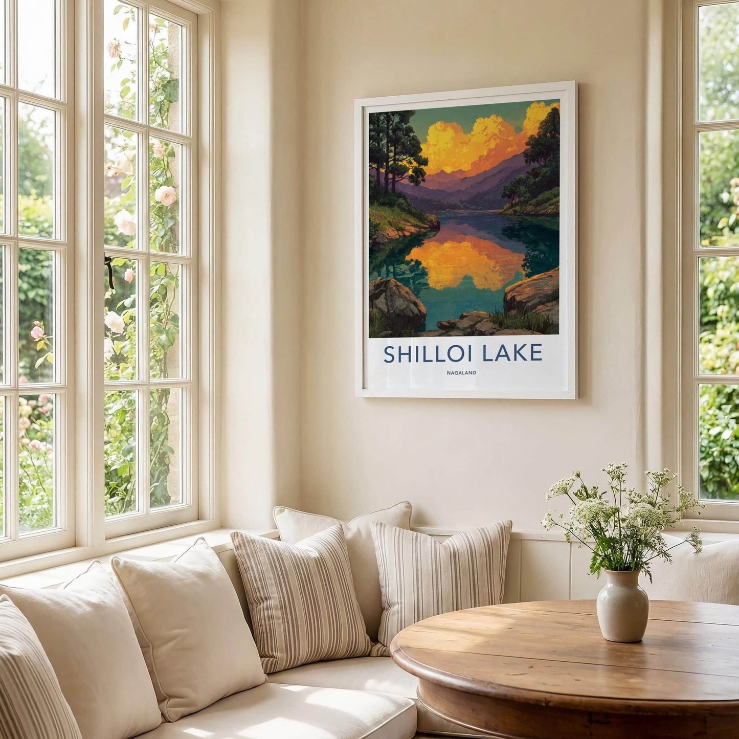 Shilloi Lake Poster - India Wall Art - Nagaland Golden Sky Reflection Home Decor