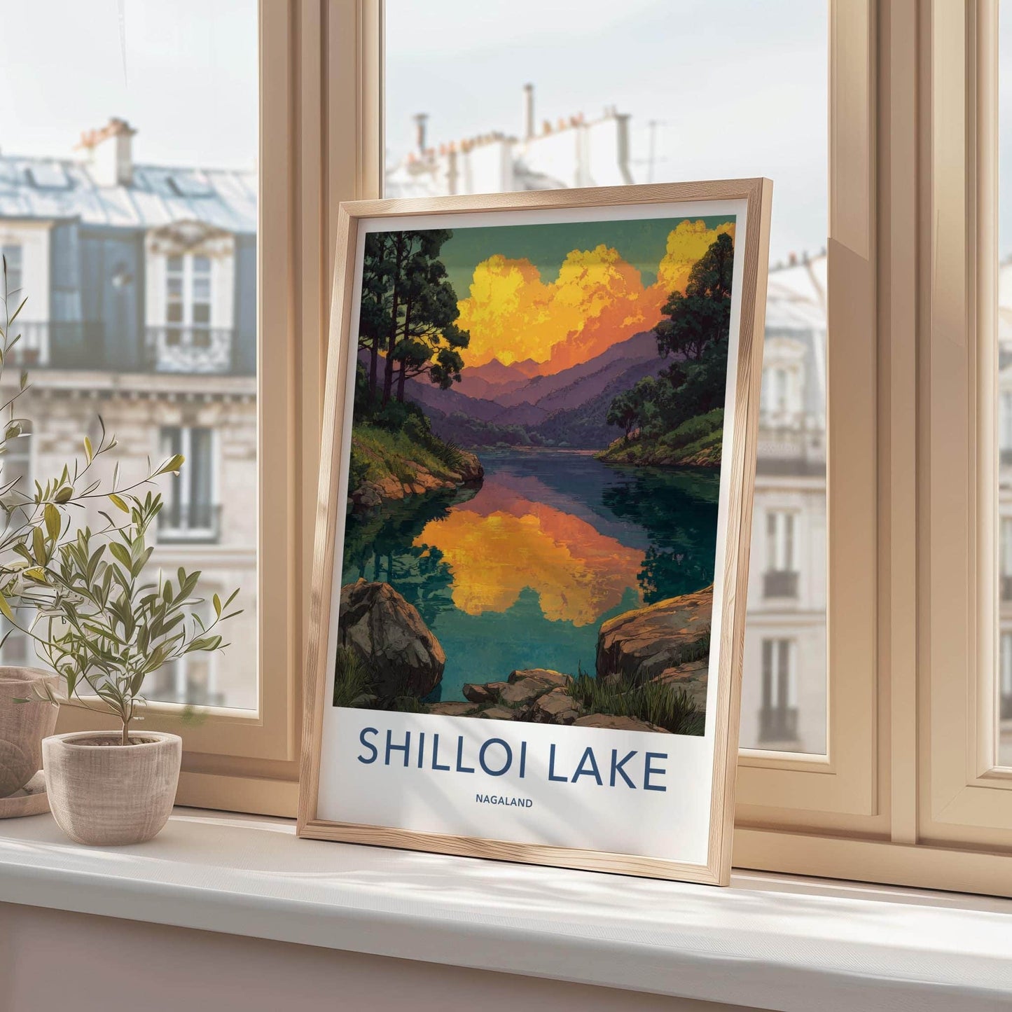 Shilloi Lake Poster - India Wall Art - Nagaland Golden Sky Reflection Home Decor