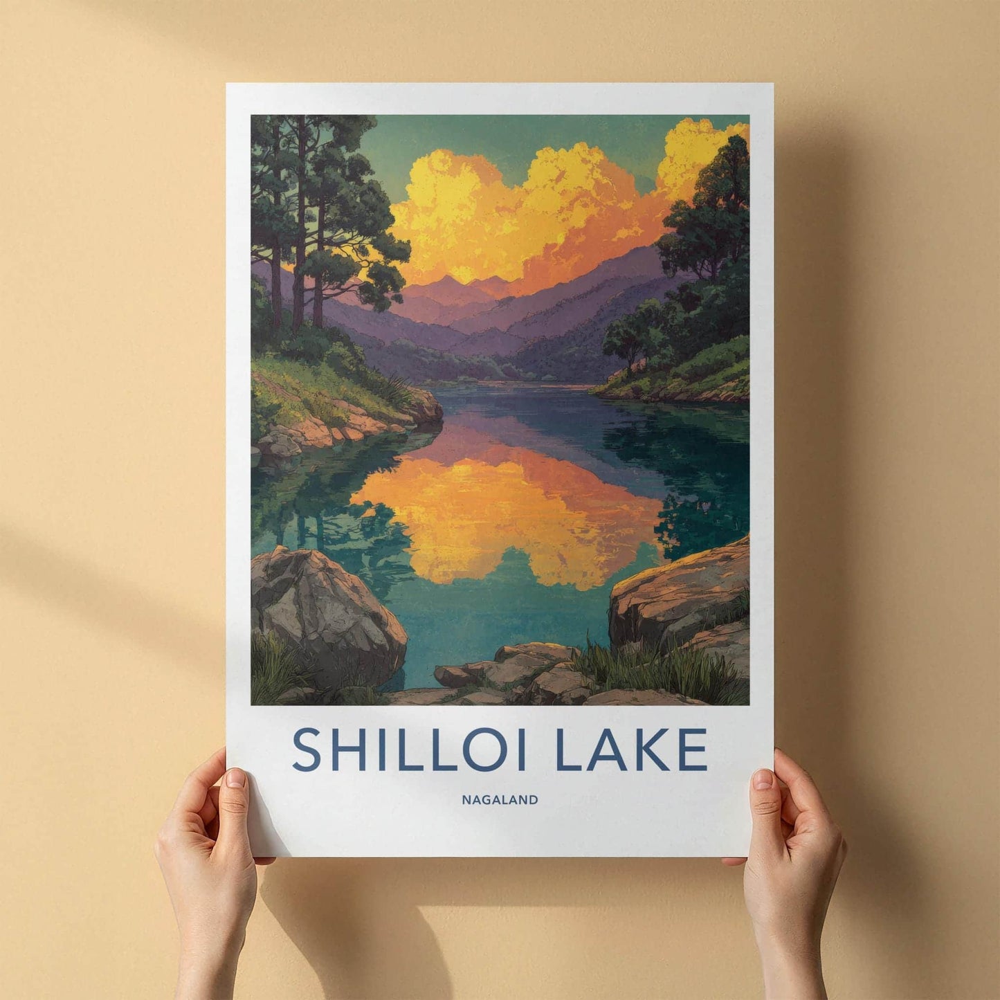 Shilloi Lake Poster - India Wall Art - Nagaland Golden Sky Reflection Home Decor