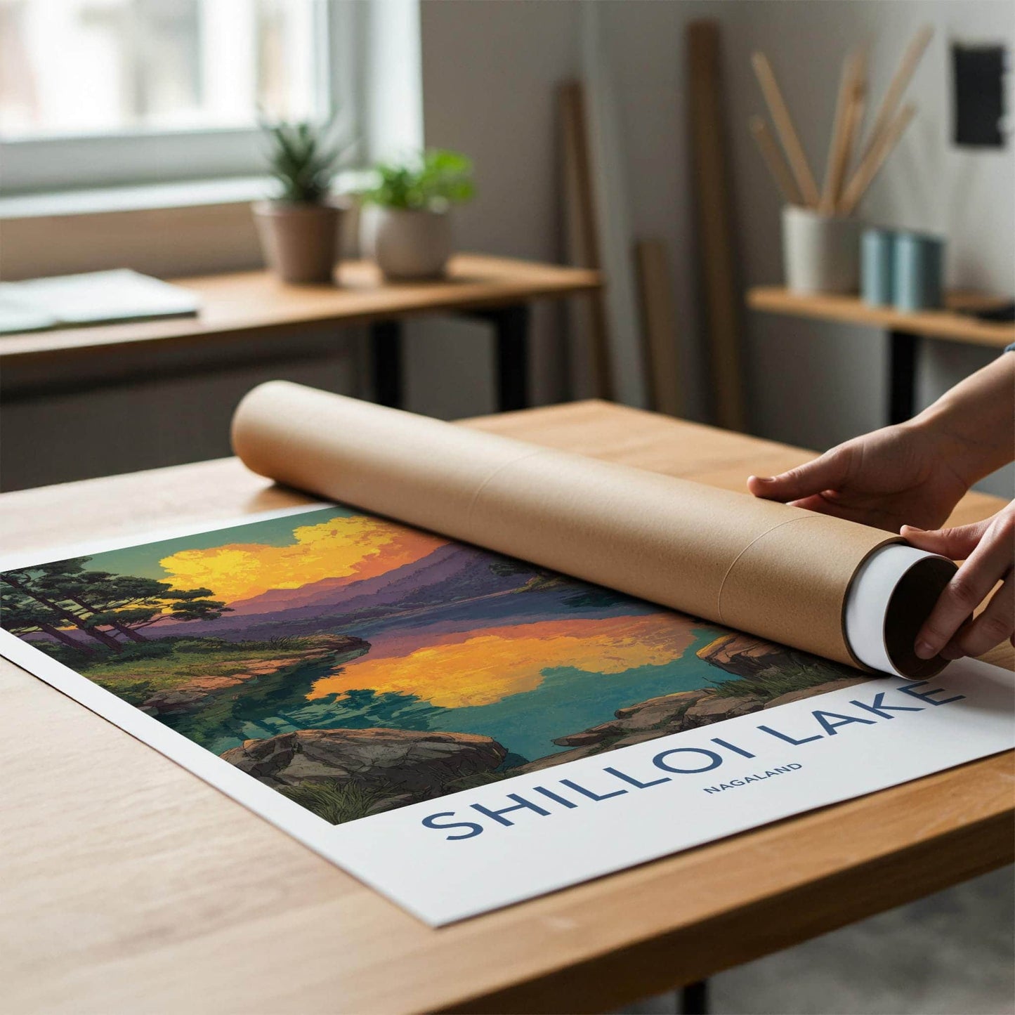 Shilloi Lake Poster - India Wall Art - Nagaland Golden Sky Reflection Home Decor