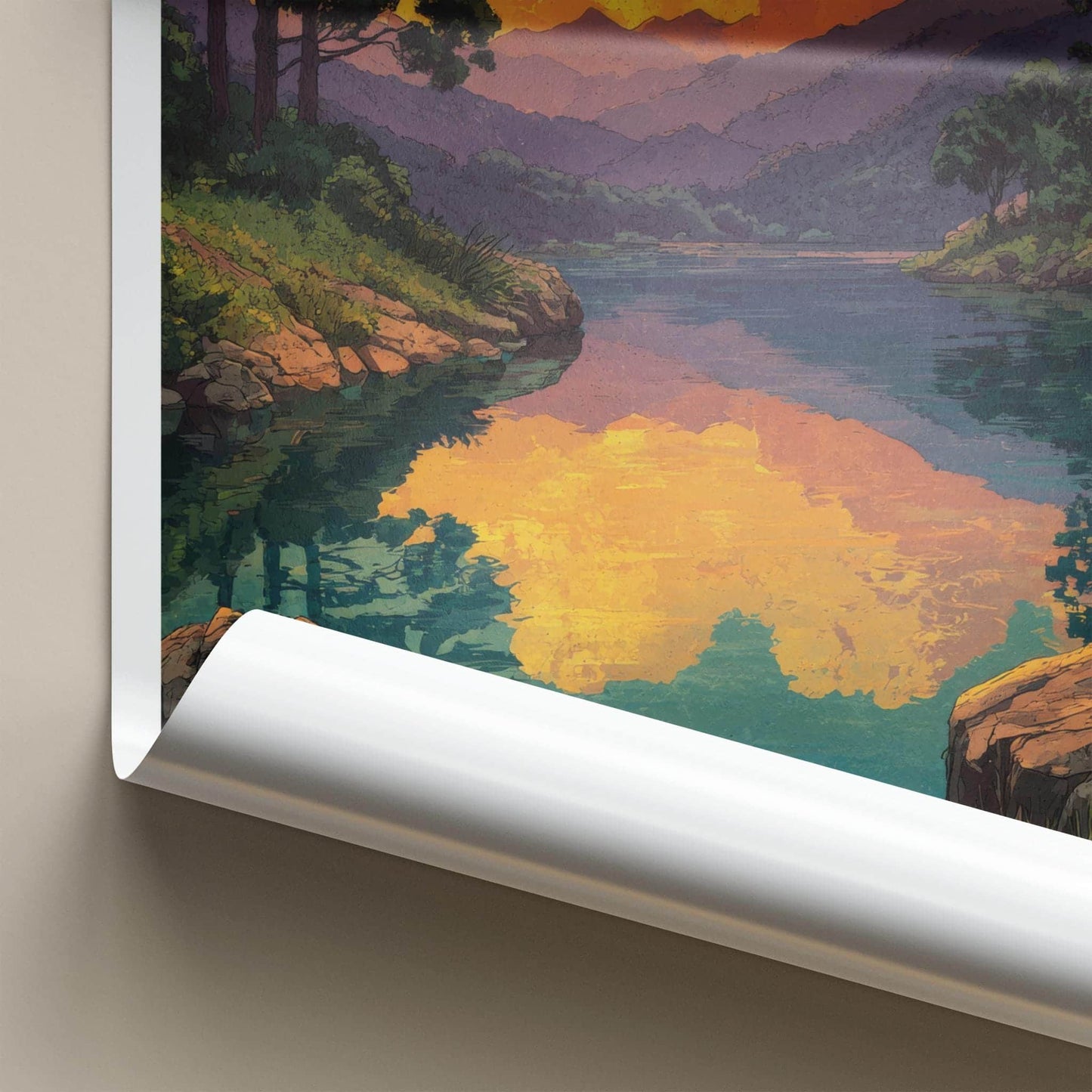 Shilloi Lake Poster - India Wall Art - Nagaland Golden Sky Reflection Home Decor