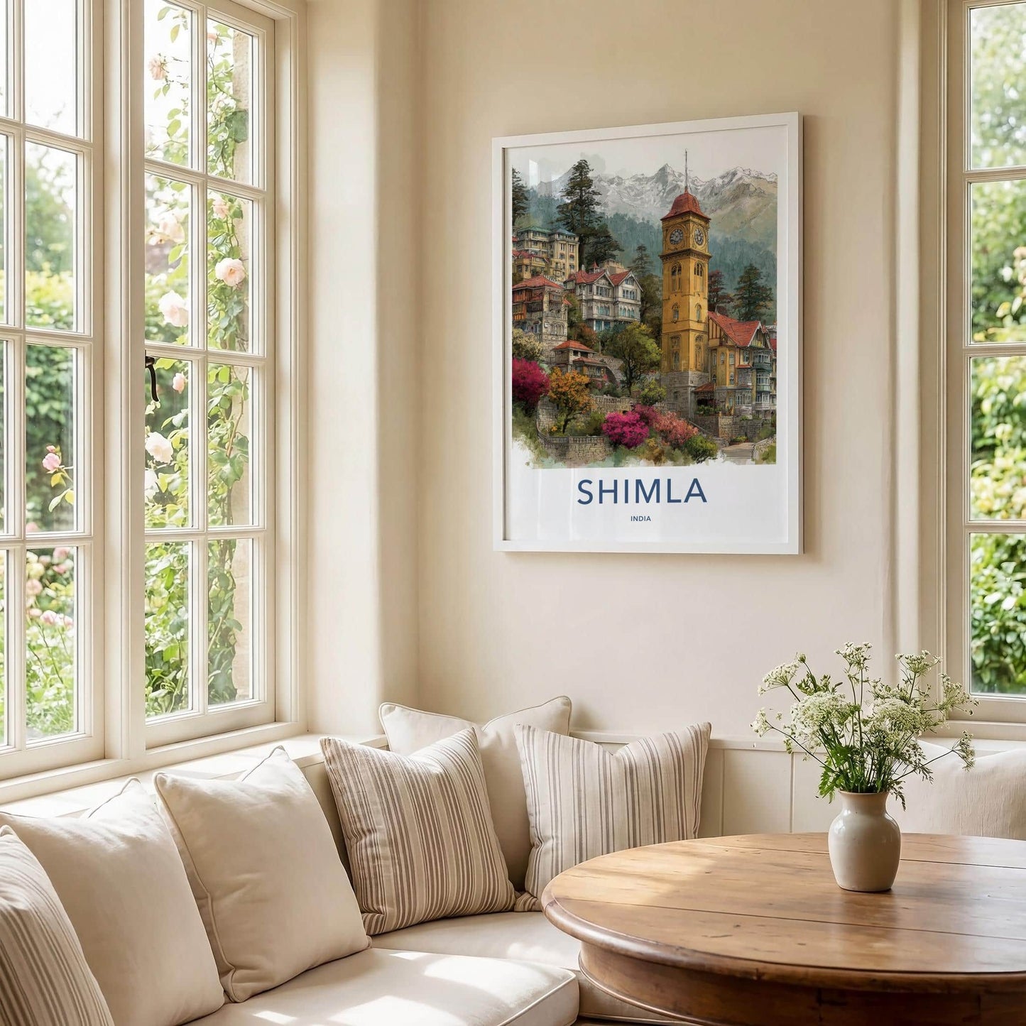 Shimla Poster - India Travel Art - Himachal Pradesh Hillside Clock Tower Home Decor