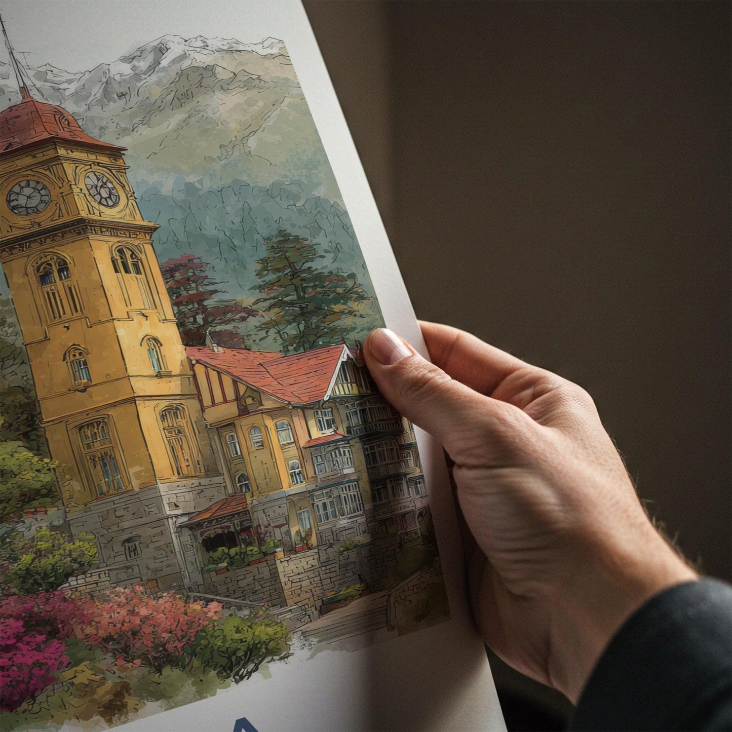 Shimla Poster - India Travel Art - Himachal Pradesh Hillside Clock Tower Home Decor