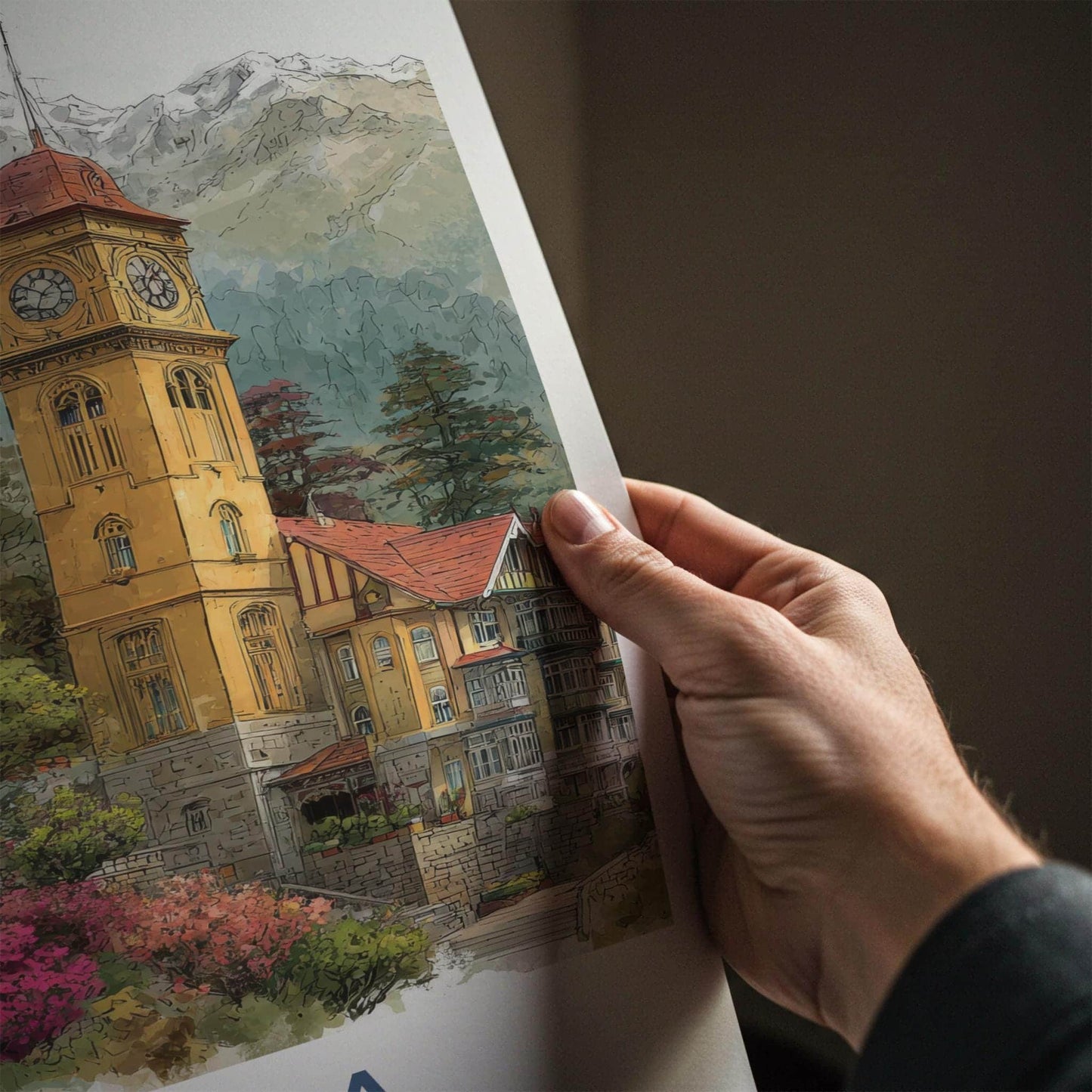 Shimla Poster - India Travel Art - Himachal Pradesh Hillside Clock Tower Home Decor