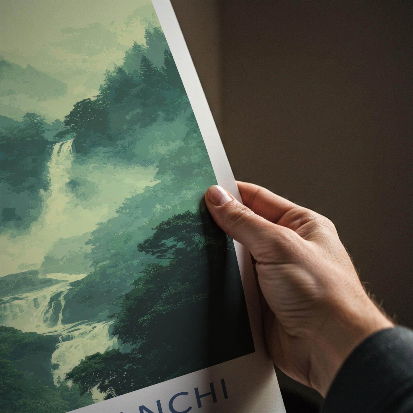Shirakami Sanchi Poster - Japan Travel Art - Misty Forest Waterfall Home Decor
