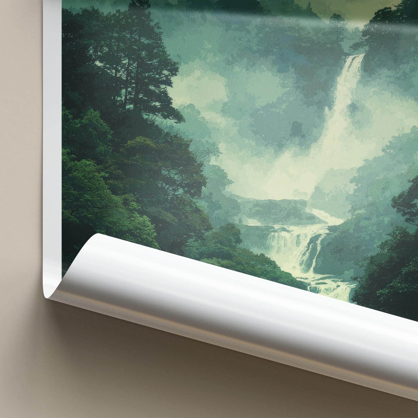 Shirakami Sanchi Poster - Japan Travel Art - Misty Forest Waterfall Home Decor