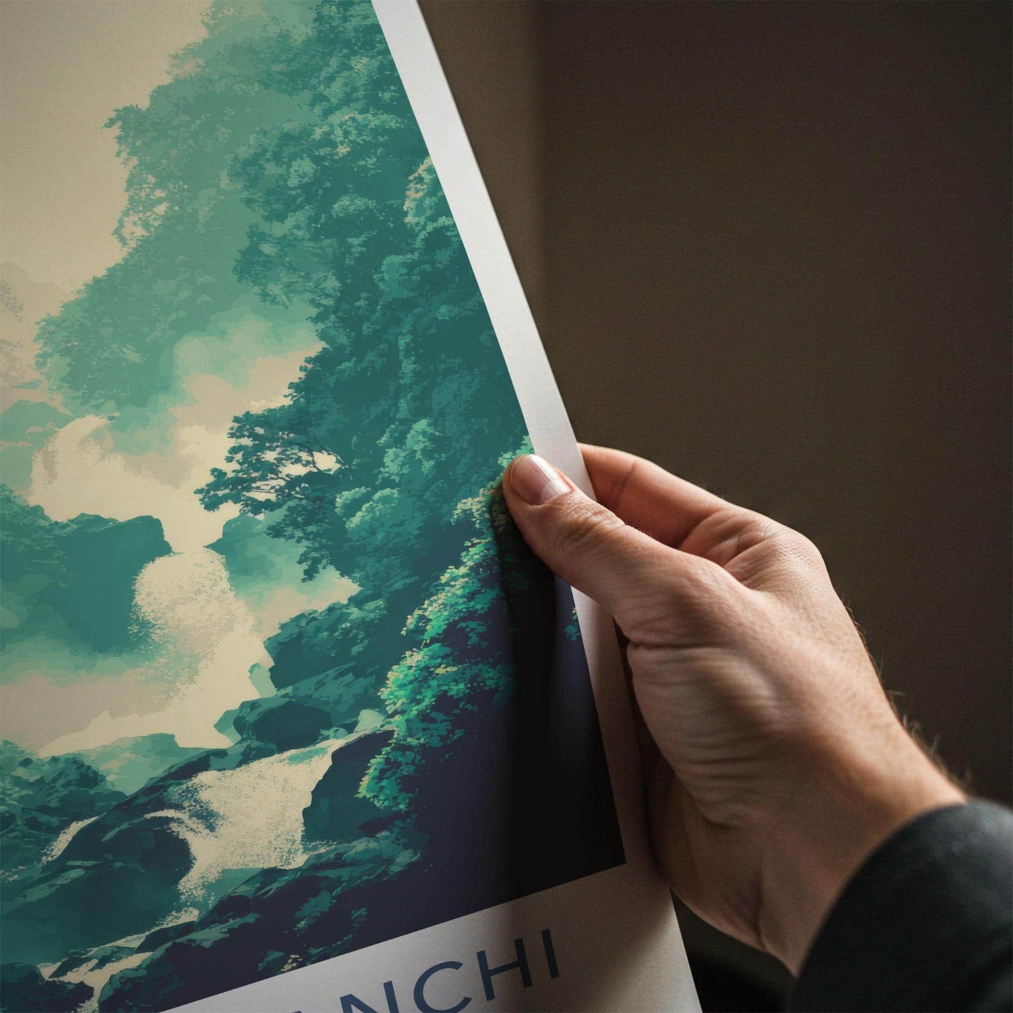 Shirakami Sanchi Poster - Japan Travel Art - Misty Forest Waterfall Home Decor
