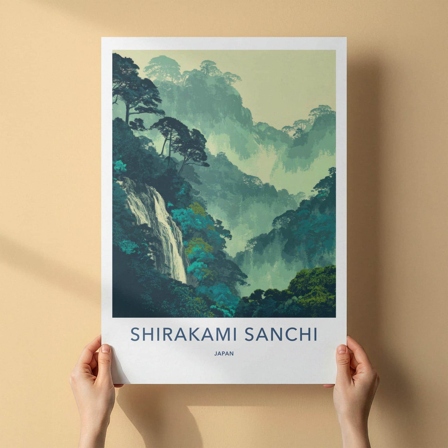Shirakami Sanchi Poster - Japan Wall Art - Dense Forest Waterfall Home Decor