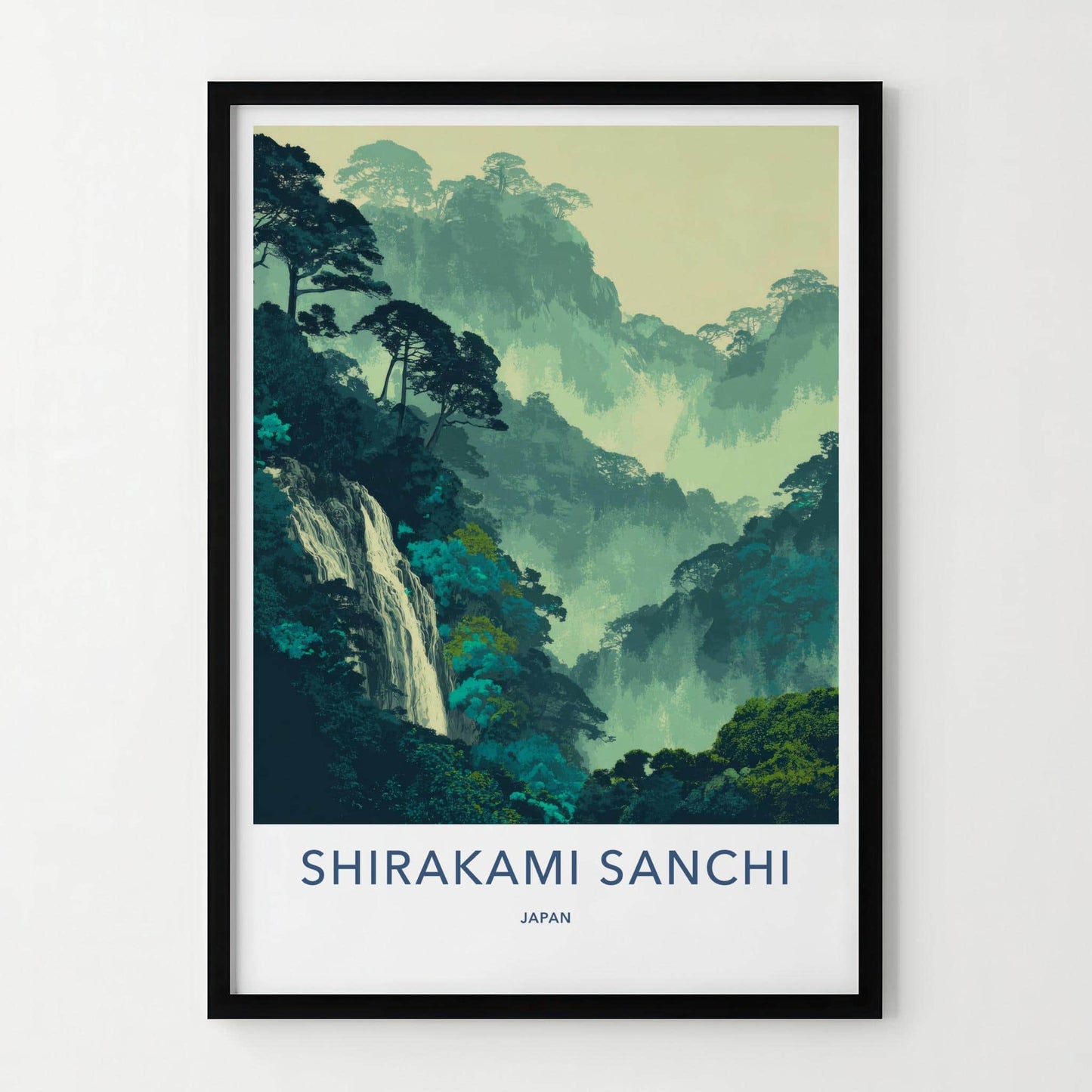 Shirakami Sanchi Poster - Japan Wall Art - Dense Forest Waterfall Home Decor