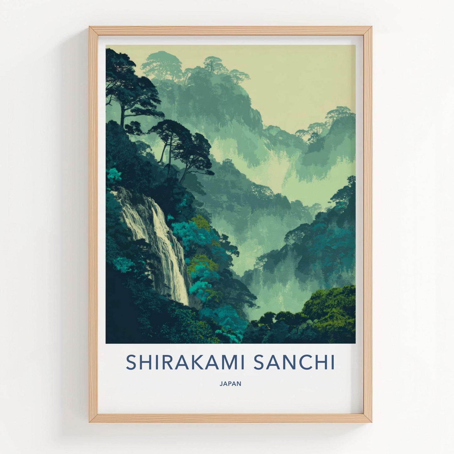 Shirakami Sanchi Poster - Japan Wall Art - Dense Forest Waterfall Home Decor