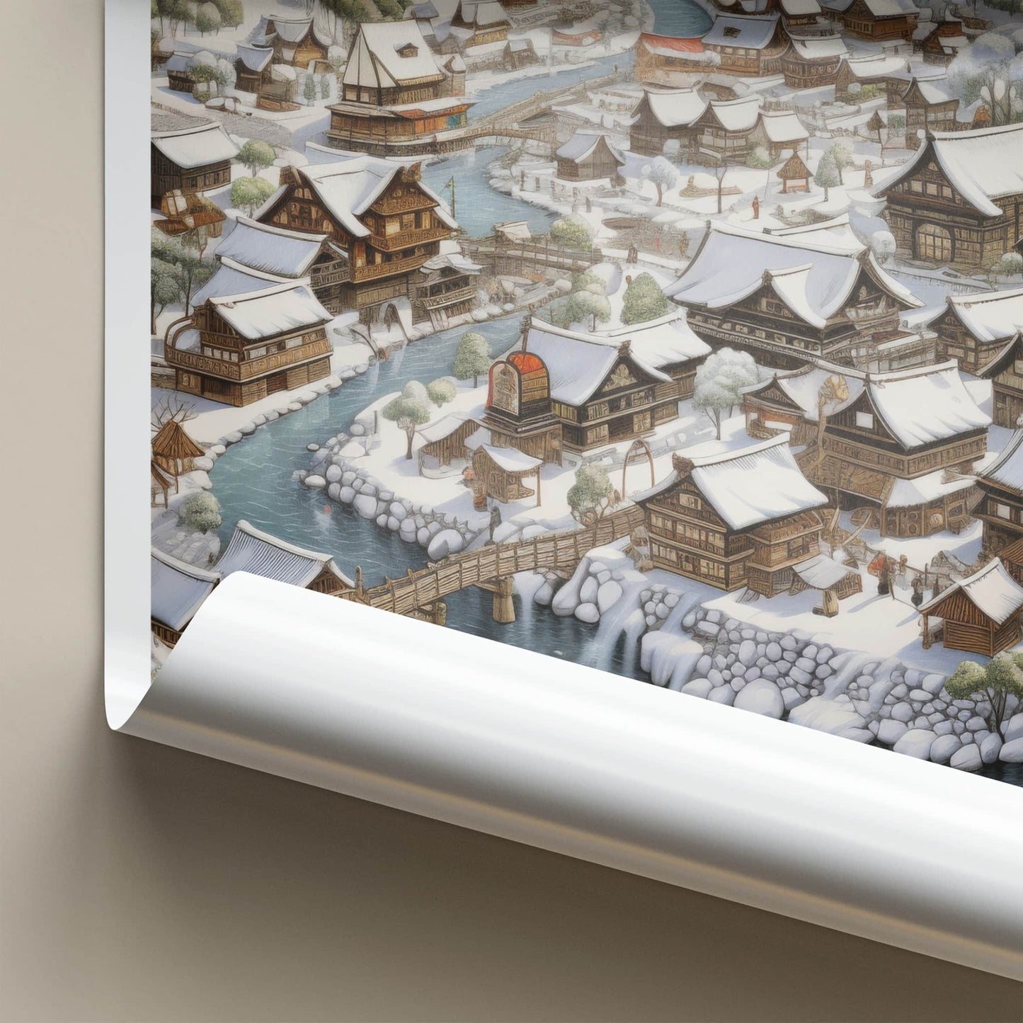 Shirakawa-Go Poster - Japan Travel Art - Winter Village River Home Decor